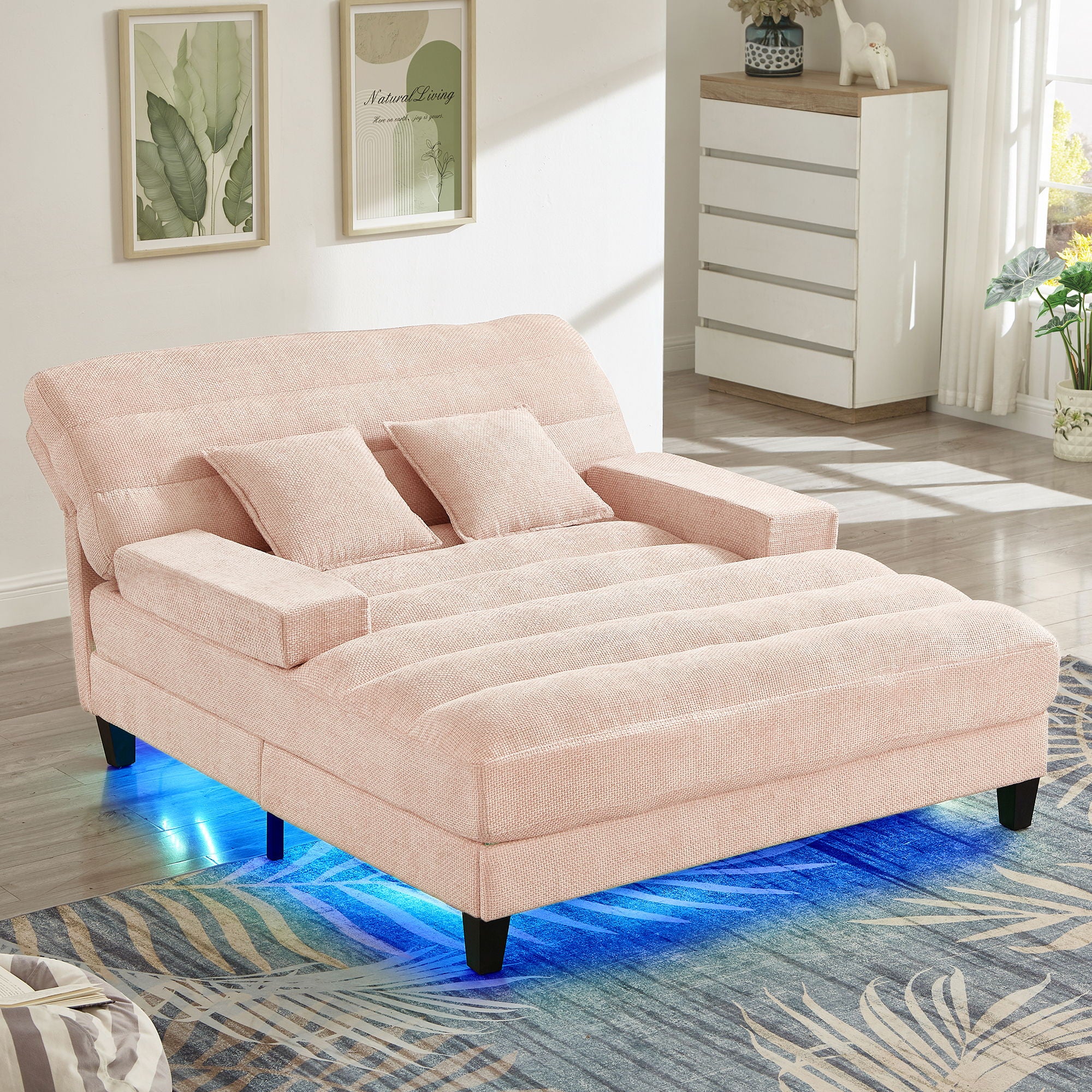 Chaise Bed Lounge Sofa Chair With Adjustable Backrest And LED Light Strip - Image 9
