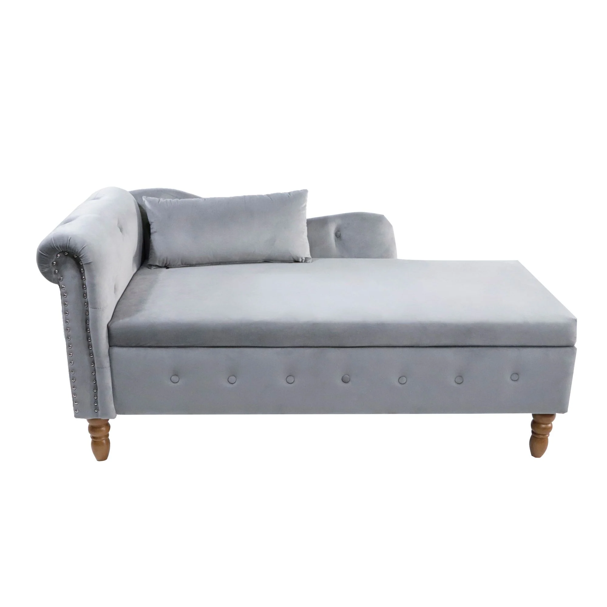 Chaise Lounge Indoor, Lounge Chair For Bedroom With Storage & Pillow, Modern Upholstered Rolled Arm Chase Lounge For Sleeping With Nailhead Trim For Living Room Bedroom Office - Image 24