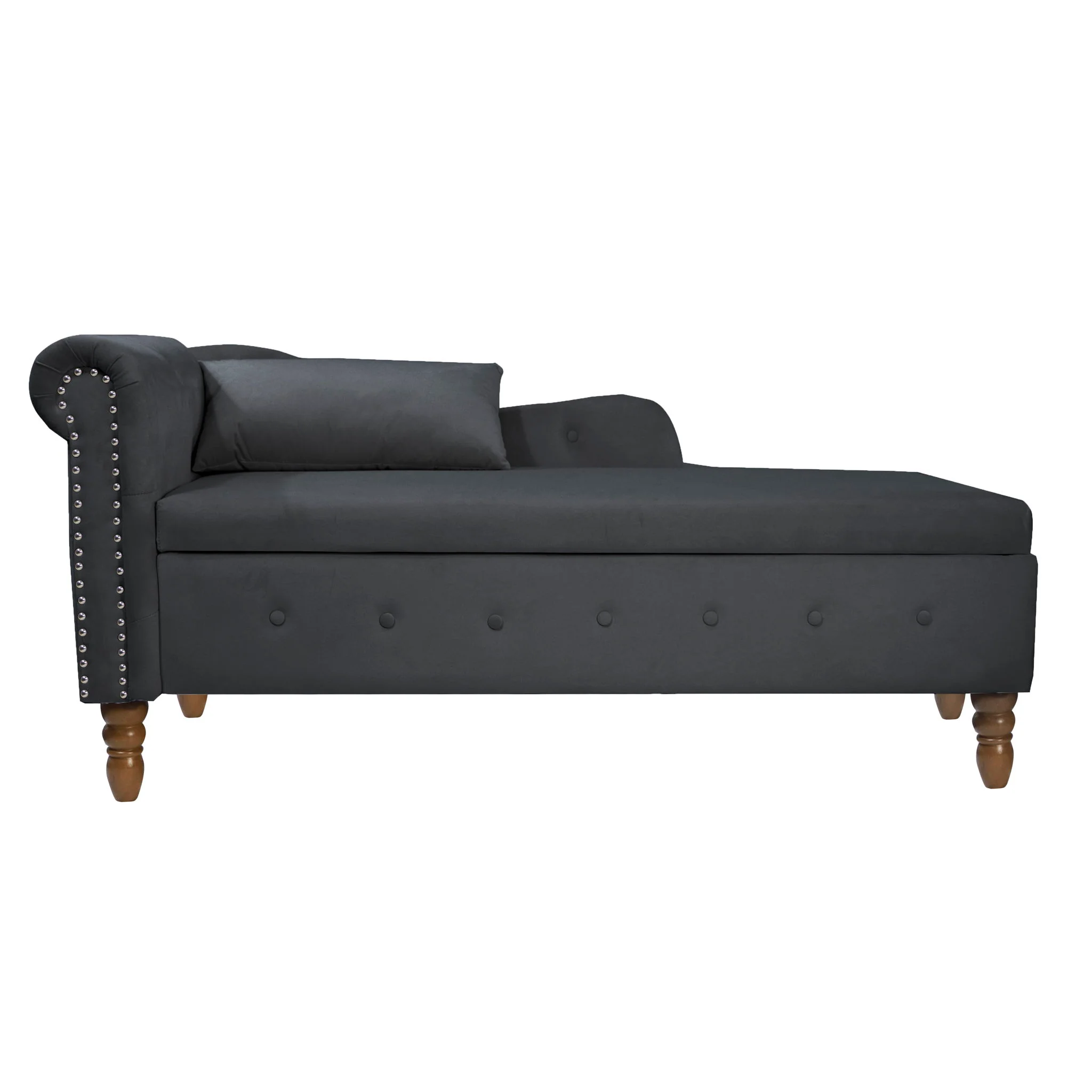 Chaise Lounge Indoor, Lounge Chair For Bedroom With Storage & Pillow, Modern Upholstered Rolled Arm Chase Lounge For Sleeping With Nailhead Trim For Living Room Bedroom Office - Image 3