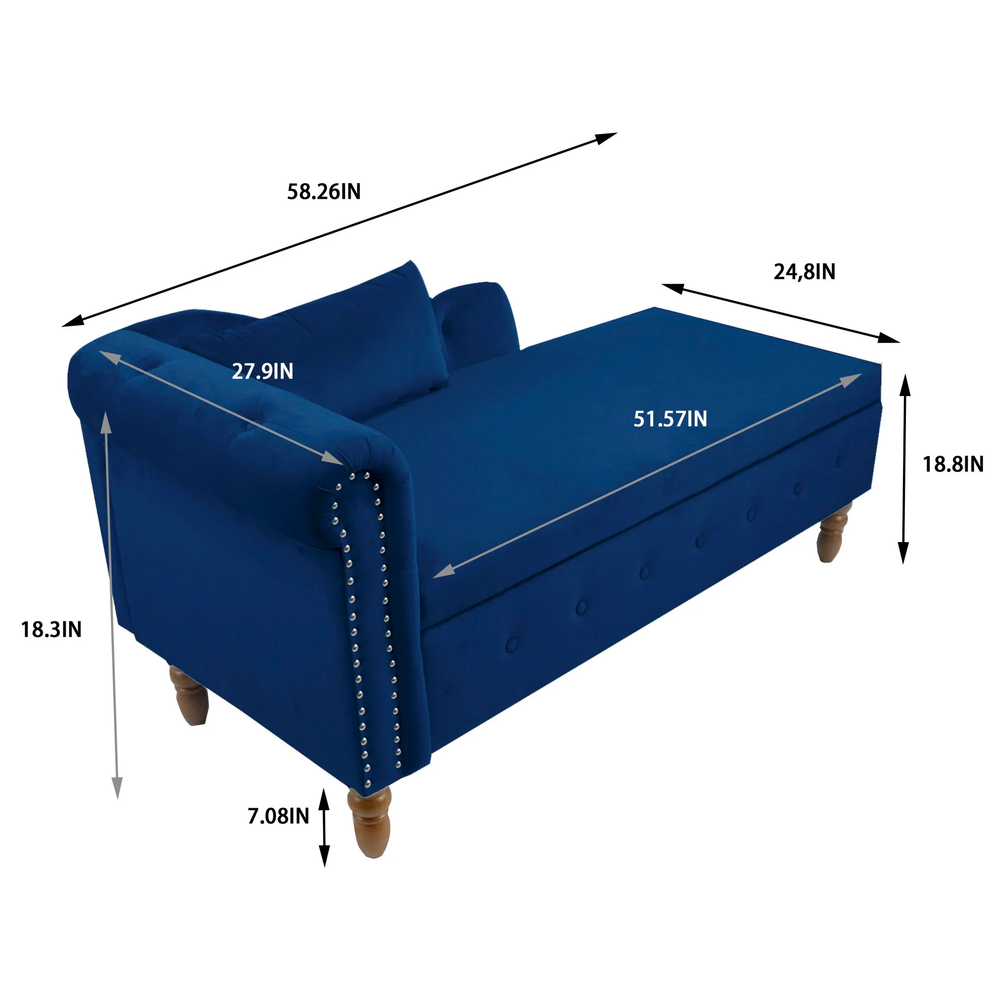 Chaise Lounge Indoor, Lounge Chair For Bedroom With Storage & Pillow, Modern Upholstered Rolled Arm Chase Lounge For Sleeping With Nailhead Trim For Living Room Bedroom Office - Image 36