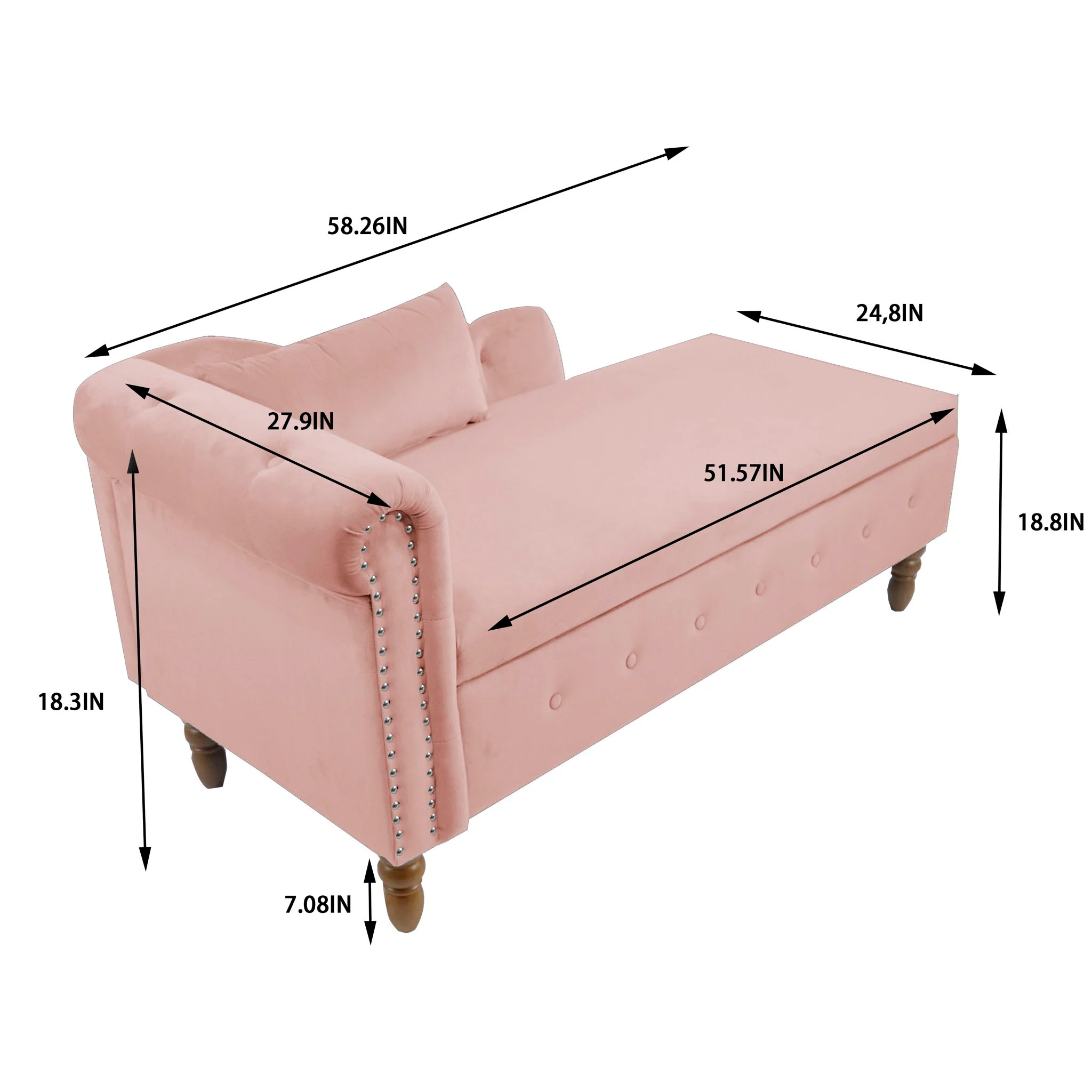 Chaise Lounge Indoor, Lounge Chair For Bedroom With Storage & Pillow, Modern Upholstered Rolled Arm Chase Lounge For Sleeping With Nailhead Trim For Living Room Bedroom Office - Image 37