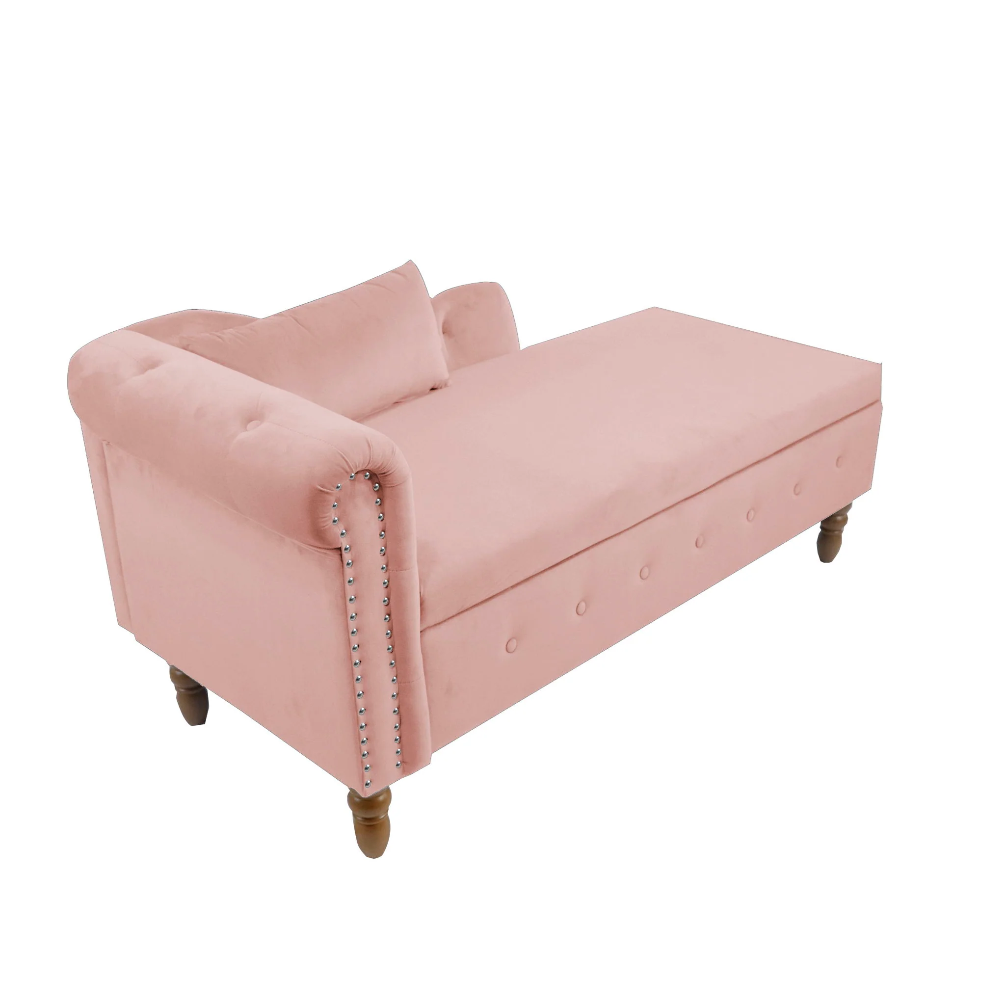 Chaise Lounge Indoor, Lounge Chair For Bedroom With Storage & Pillow, Modern Upholstered Rolled Arm Chase Lounge For Sleeping With Nailhead Trim For Living Room Bedroom Office - Image 5