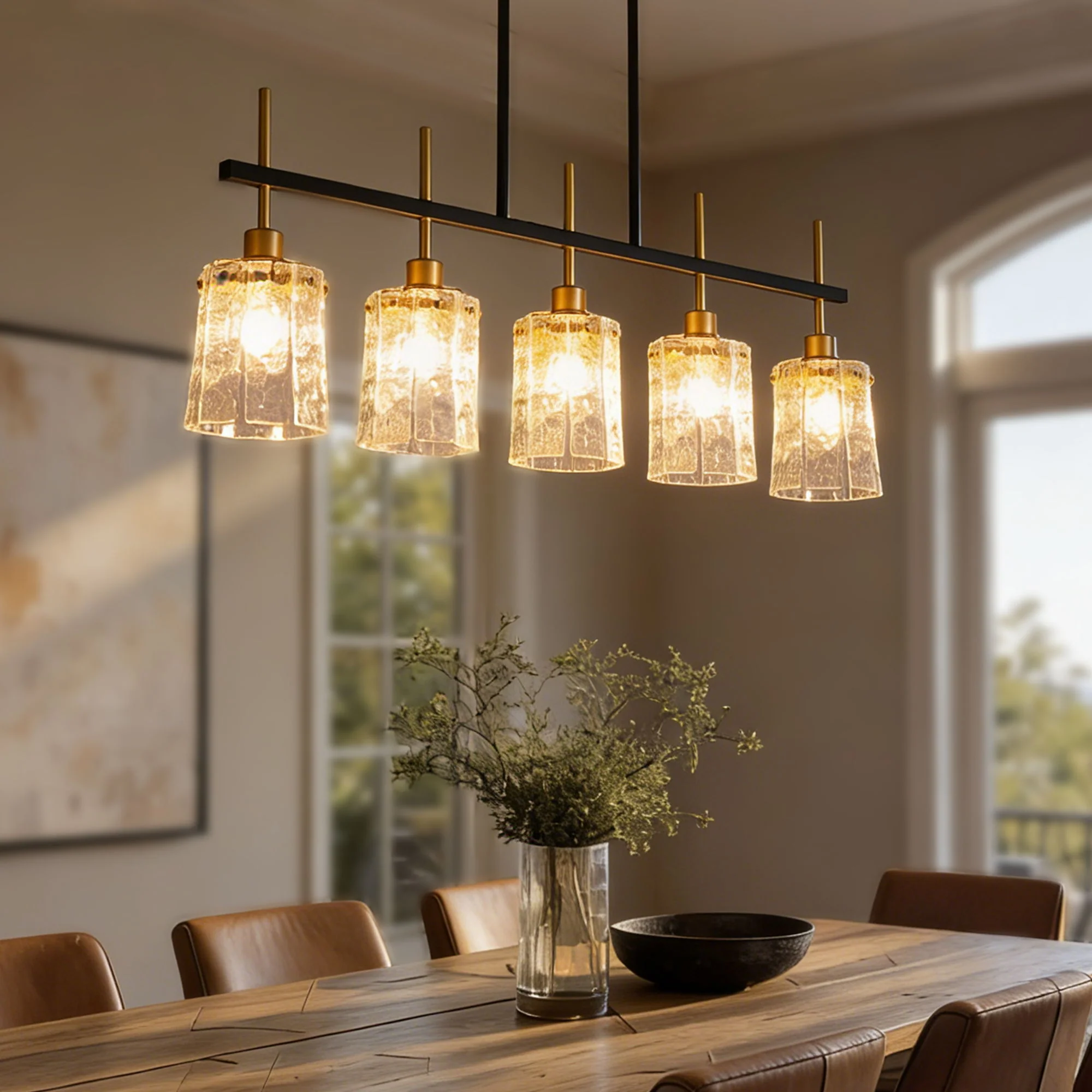 Chandelier 5 Light, Fixture Over Table - Black / Gold - Image 5