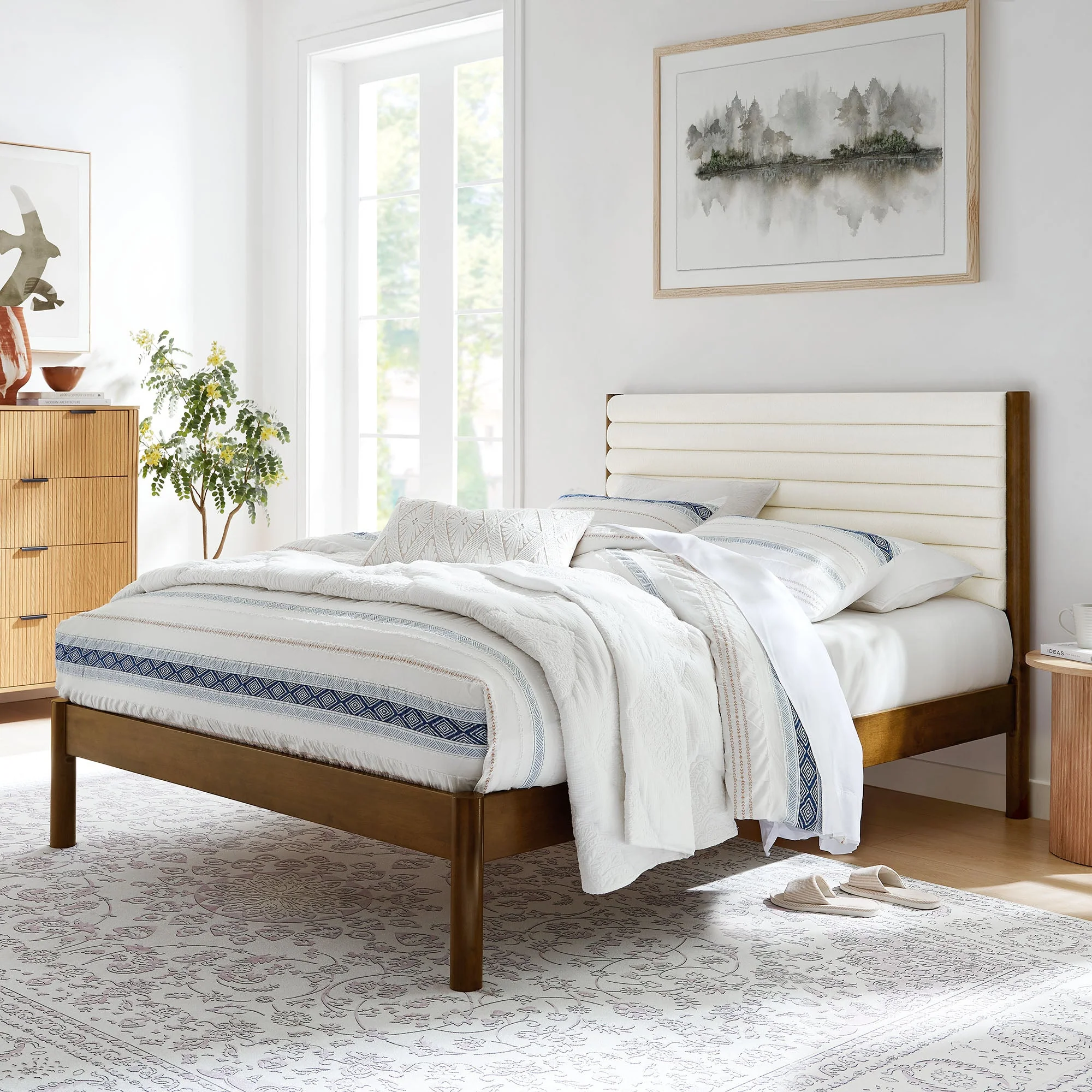 Channel Tufted Boucle Platform Bed with Solid Wood Frame - Image 36