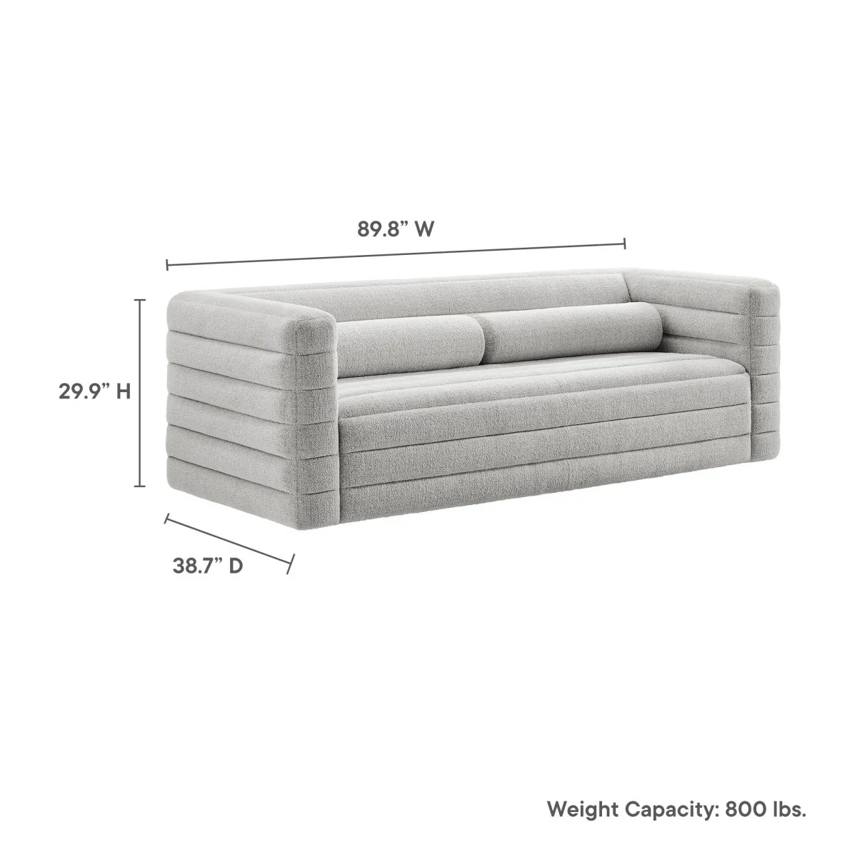 Channel Tufted Boucle Sofa with Bolster Pillows - Image 9