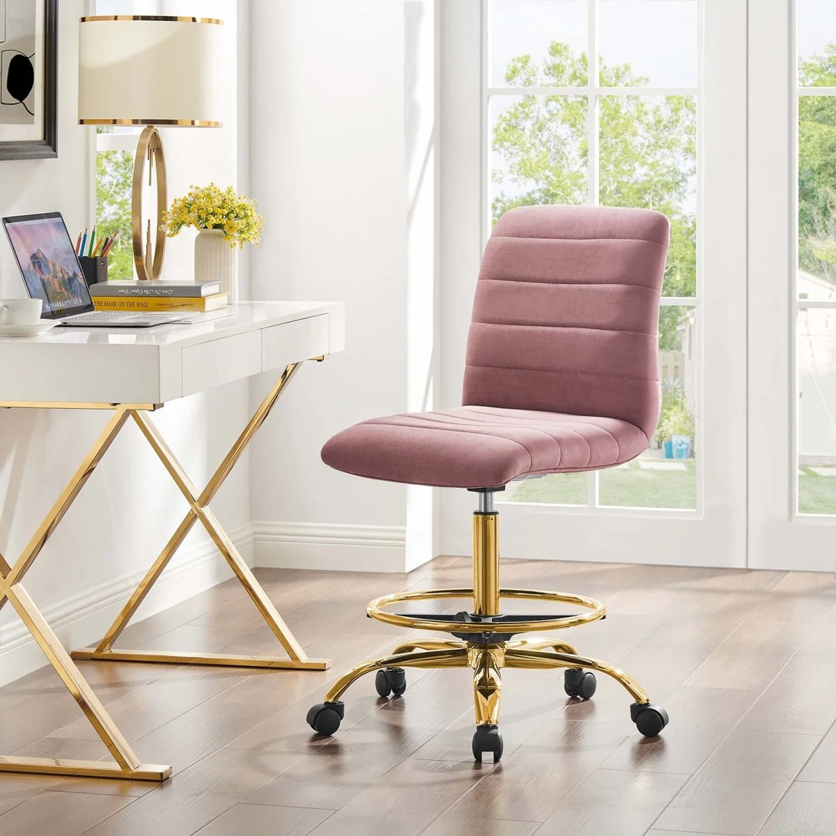 Channel Tufted Performance Velvet Drafting Chair – Comfortable Upholstered Drafting Stool - Image 36