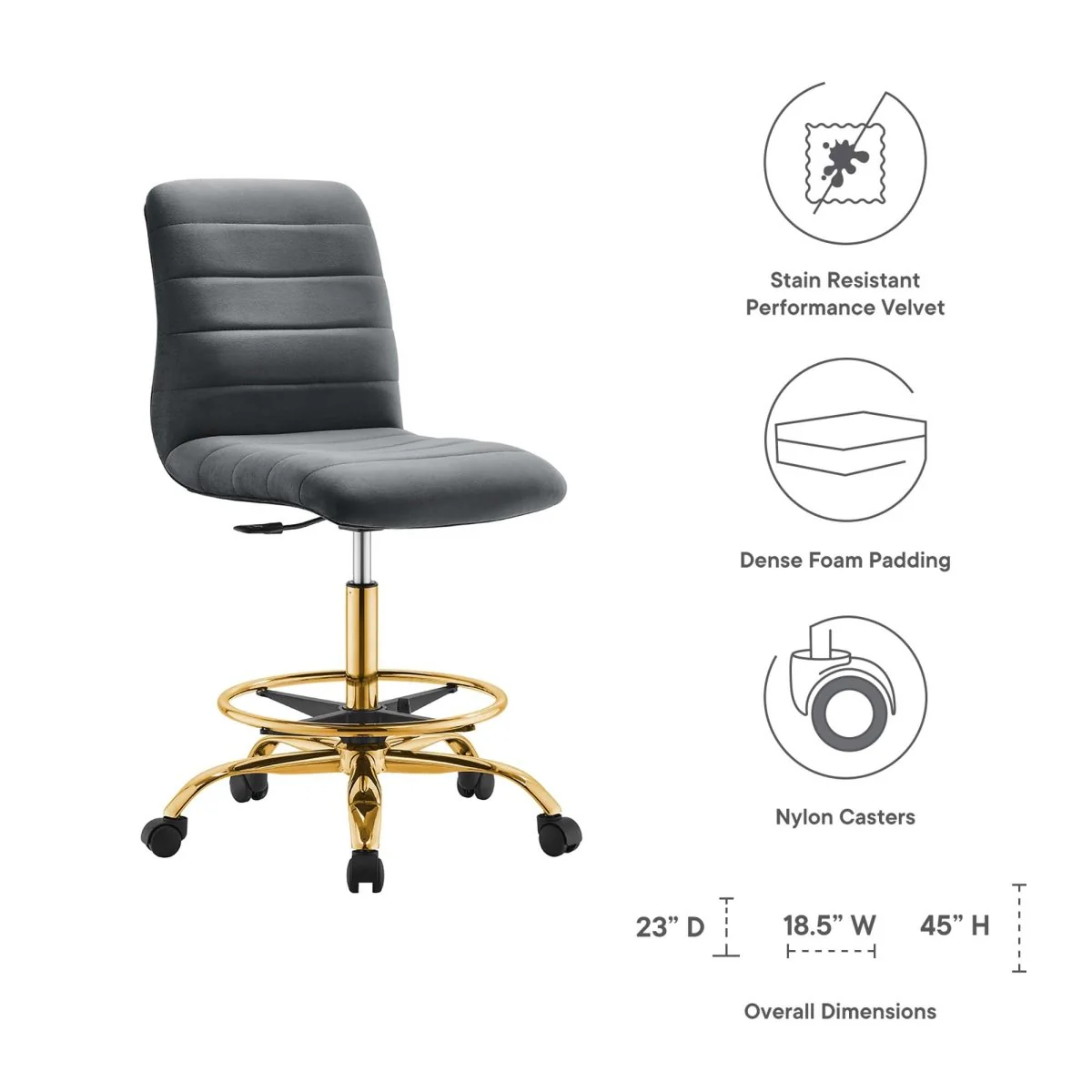 Channel Tufted Performance Velvet Drafting Chair – Comfortable Upholstered Drafting Stool - Image 38