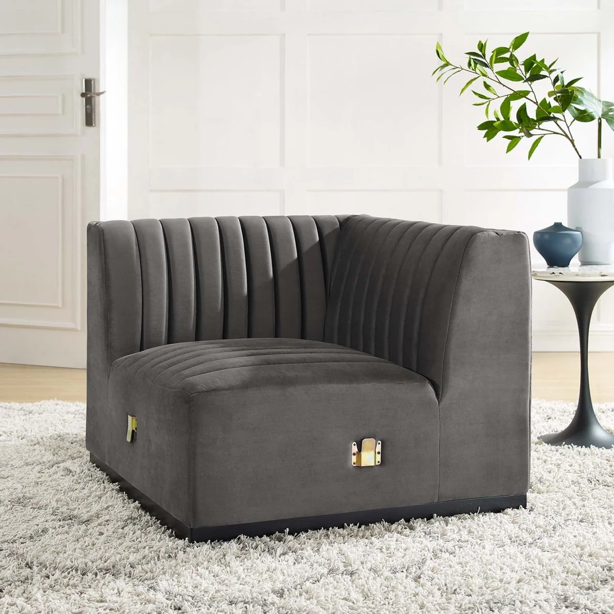 Channel Tufted Performance Velvet Left Corner Chair 37 Inch - Image 18