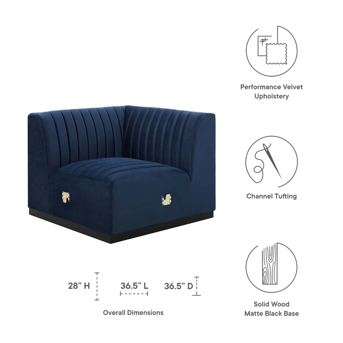 Channel Tufted Performance Velvet Left Corner Chair 37 Inch - Image 20