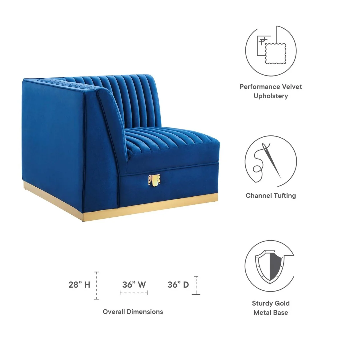 Channel Tufted Performance Velvet Modular Left Corner Chair 36 Inch - Image 14