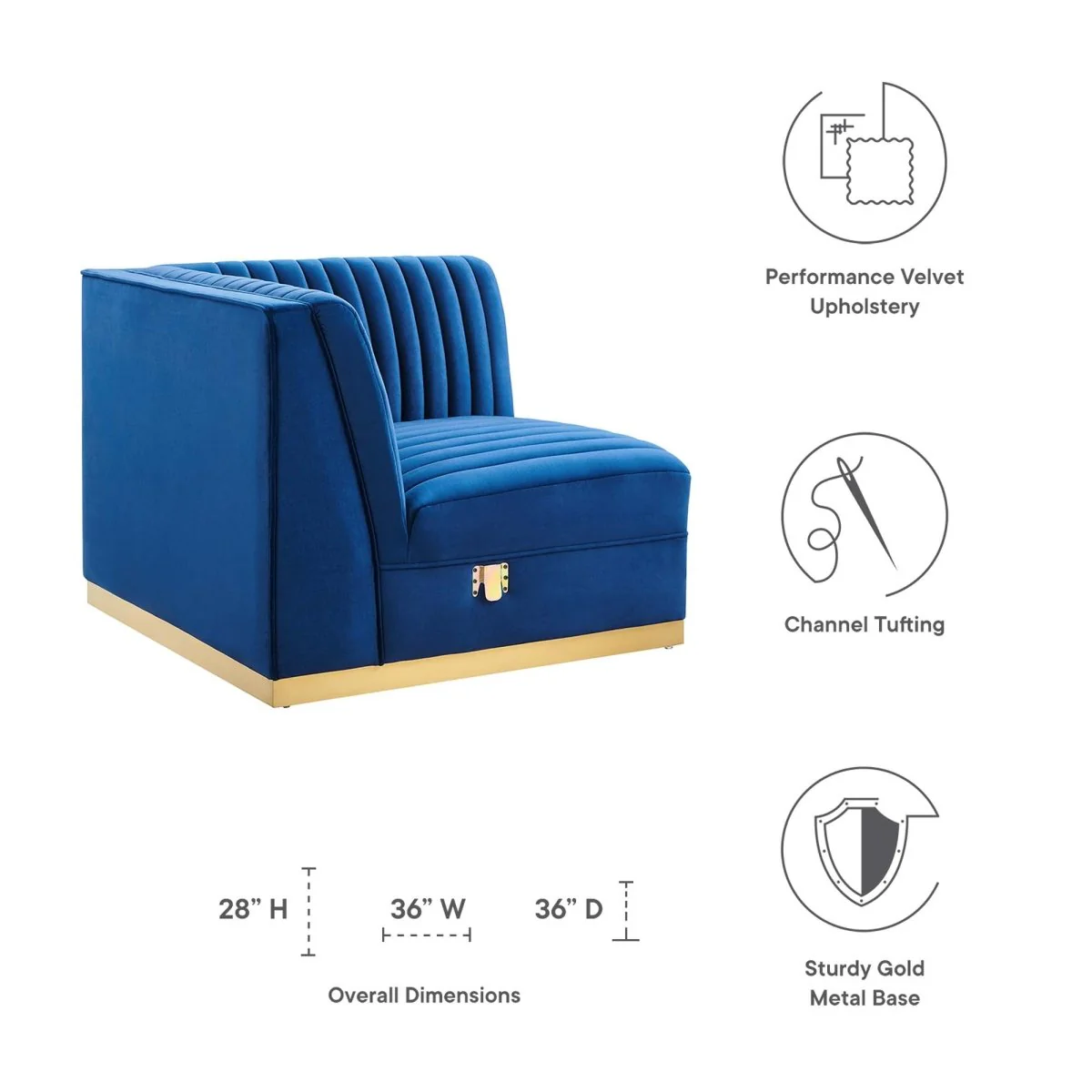 Channel Tufted Performance Velvet Modular Right Corner Chair 36 Inch - Image 14