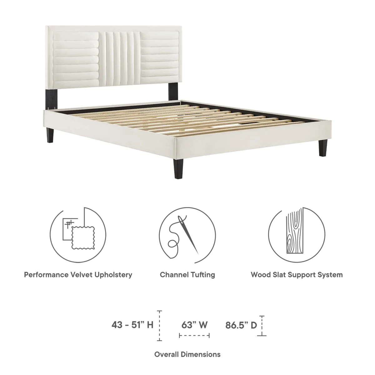 Channel Tufted Performance Velvet Platform Bed - Image 12