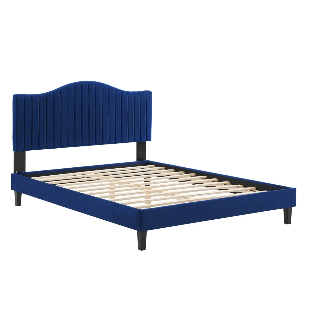 Channel Tufted Performance Velvet Platform Bed with Curved Silhouette - Image 5