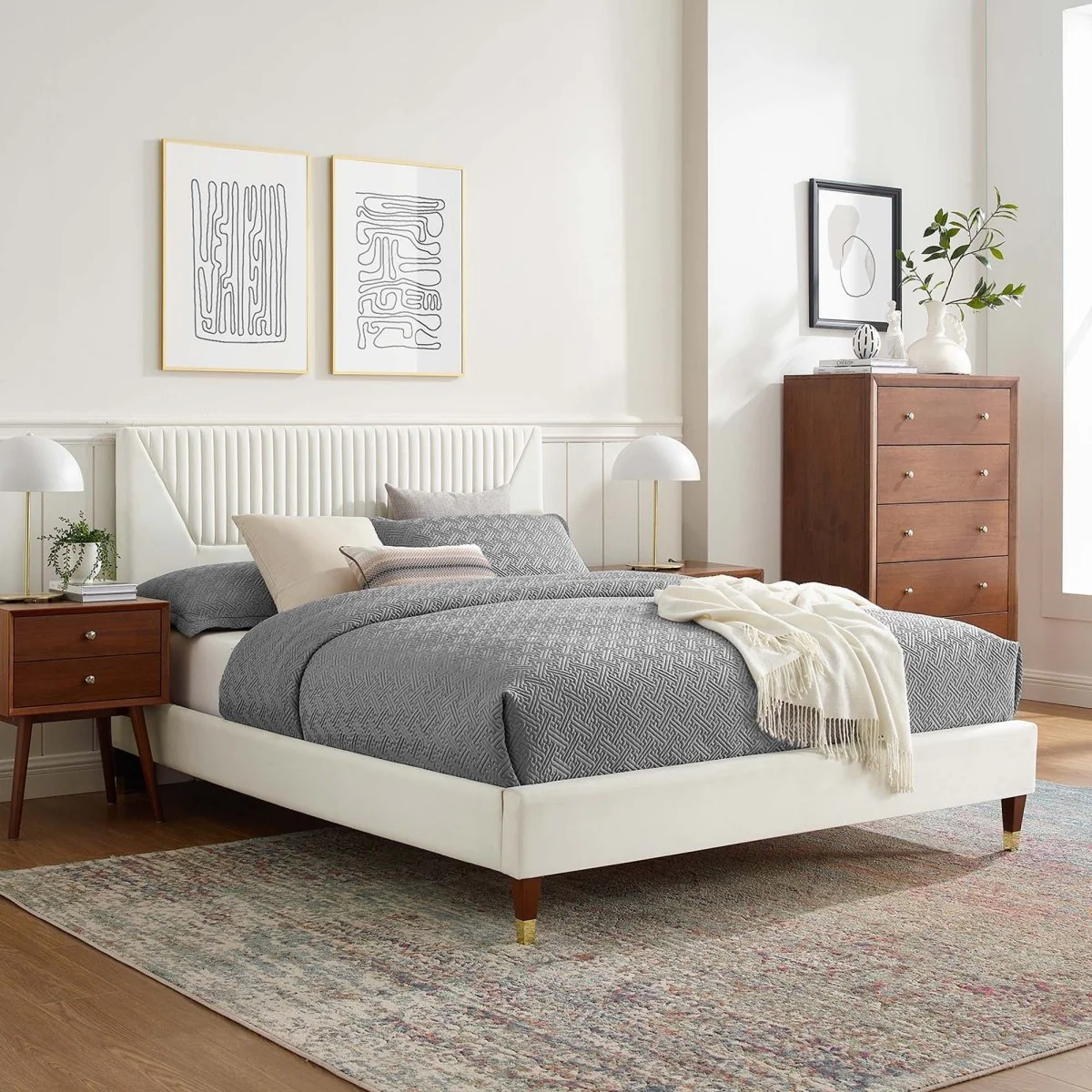 Channel Tufted Performance Velvet Platform Bed with Gold Detailed Legs - Image 10