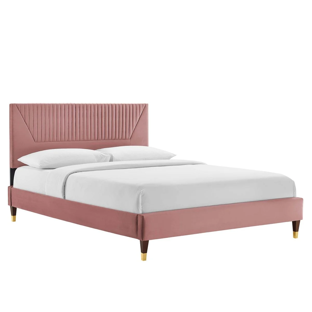 Channel Tufted Performance Velvet Platform Bed with Gold Detailed Legs - Image 11