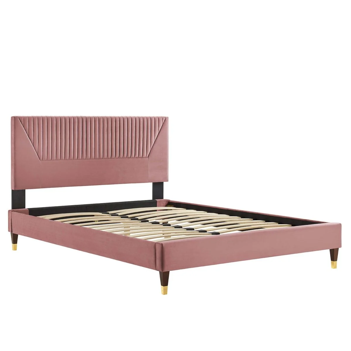 Channel Tufted Performance Velvet Platform Bed with Gold Detailed Legs - Image 14