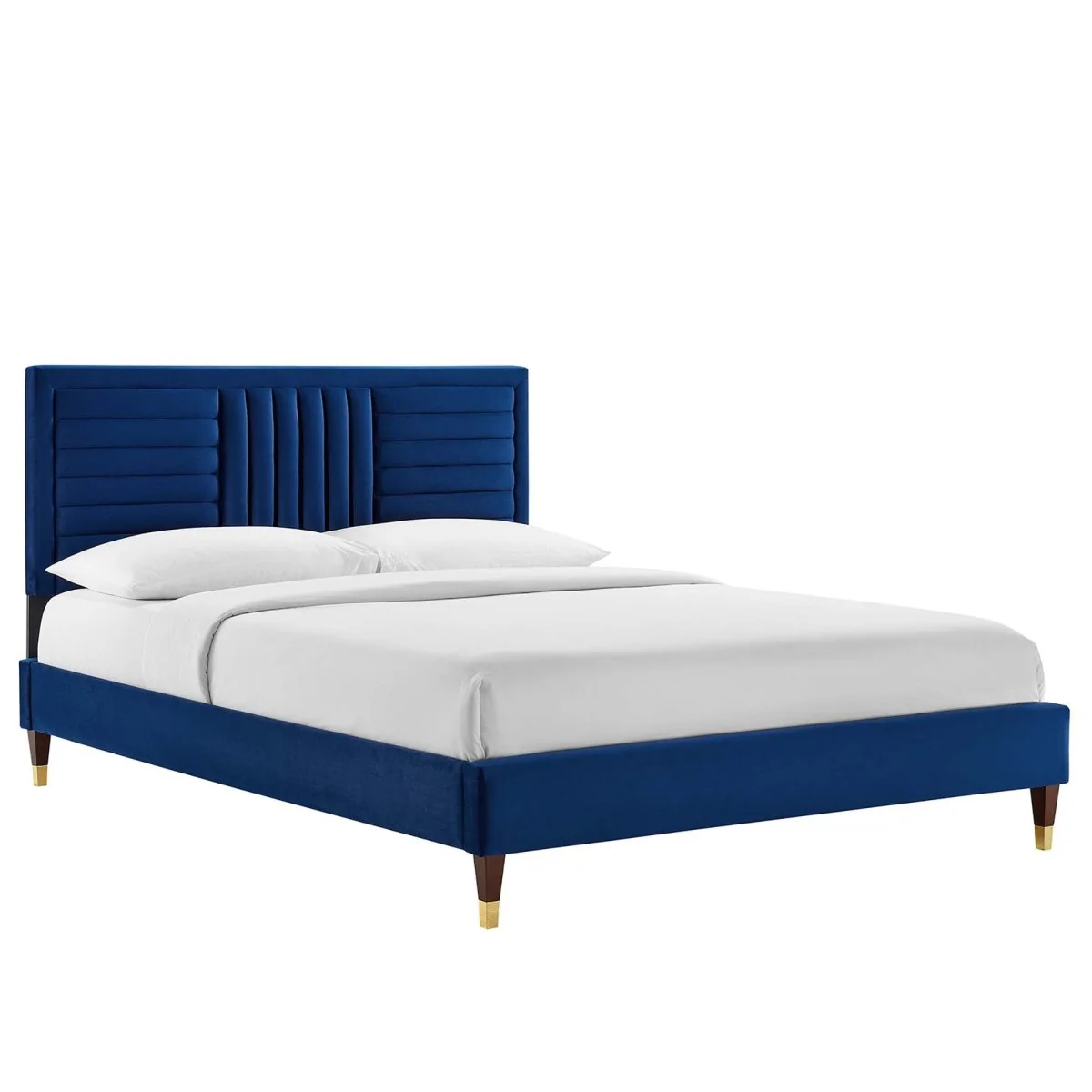 Channel Tufted Performance Velvet Platform Bed with Gold Detailed Wood Legs - Image 6