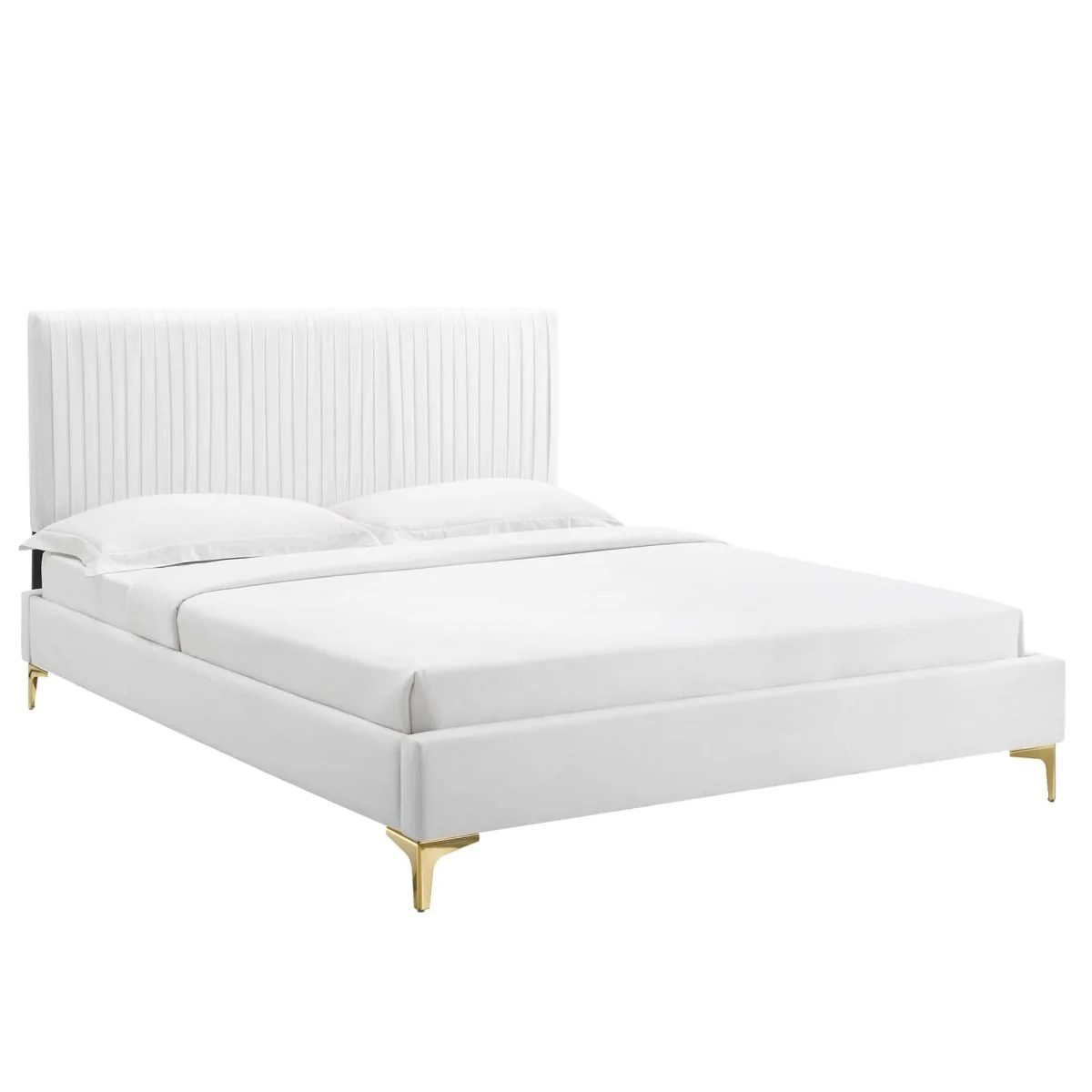 Channel Tufted Performance Velvet Platform Bed with Gold Metal Legs - Image 6