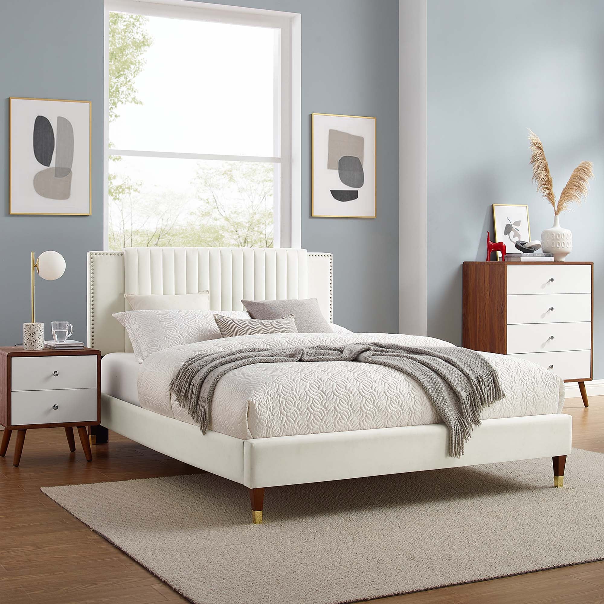 Channel Tufted Performance Velvet Platform Bed with Nailhead Trim - Image 10