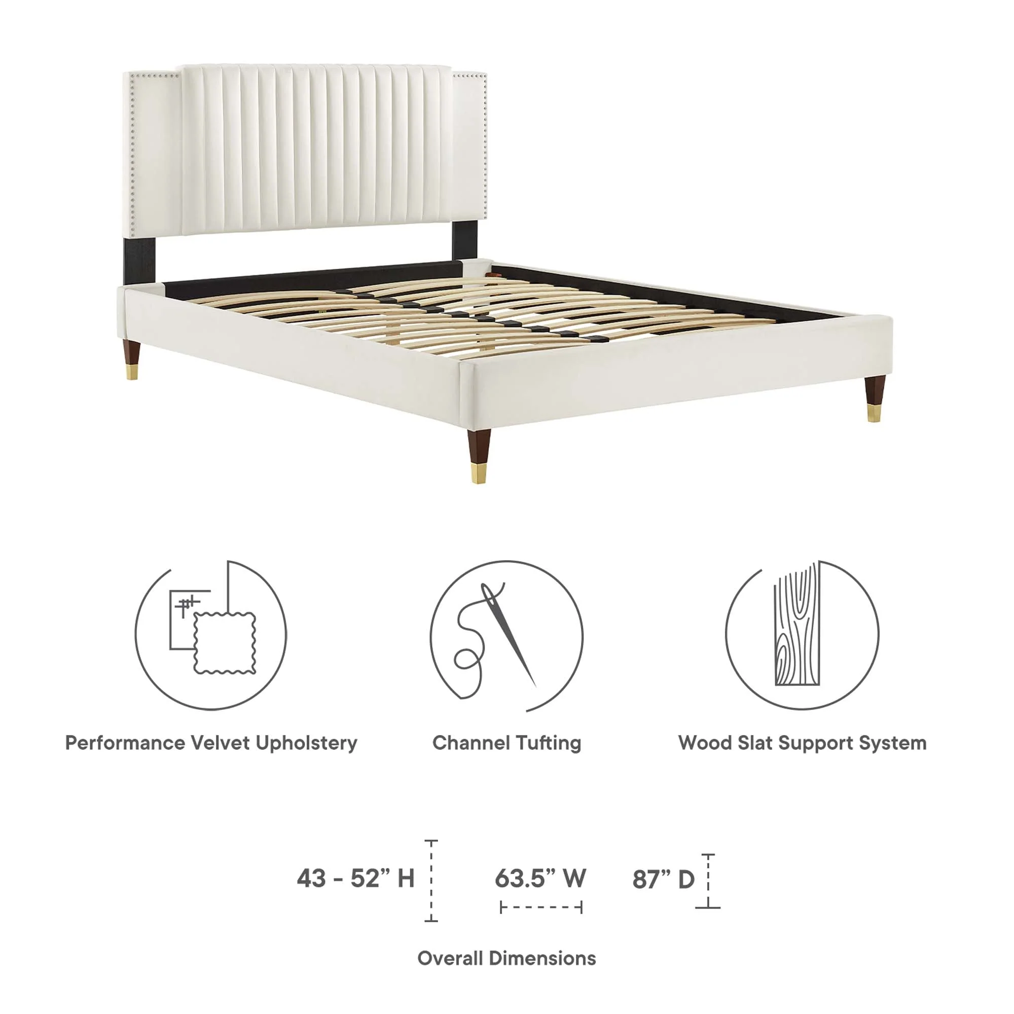 Channel Tufted Performance Velvet Platform Bed with Nailhead Trim - Image 2