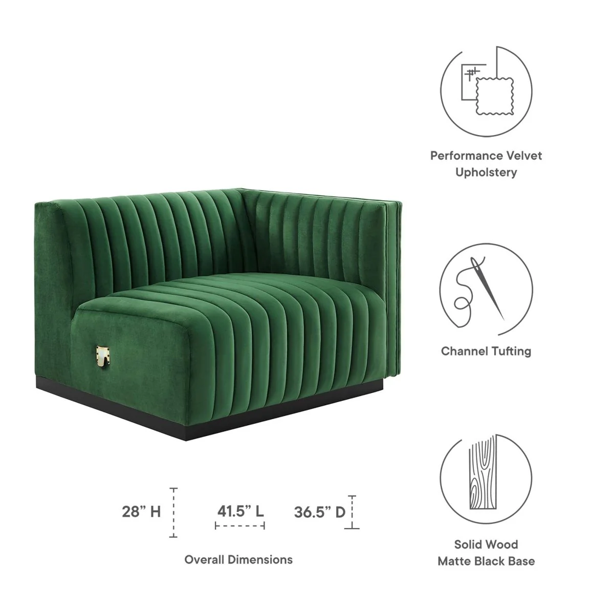 Channel Tufted Performance Velvet Right-Arm Modular Chair - Image 2