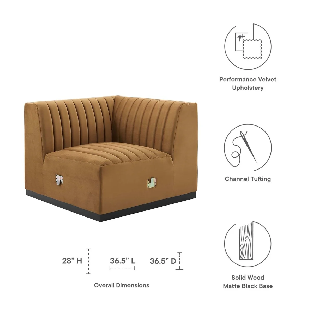 Channel Tufted Performance Velvet Right Corner Chair 37 Inch - Image 2