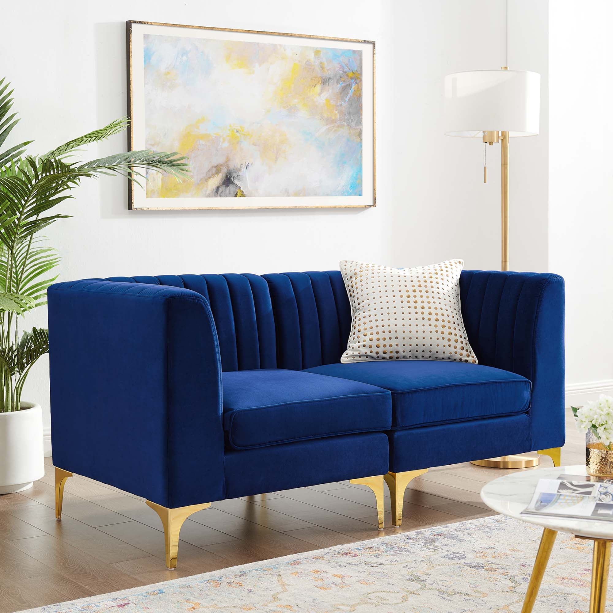Channel Tufted Performance Velvet Sectional Sofa Loveseat 63 Inch - Image 12