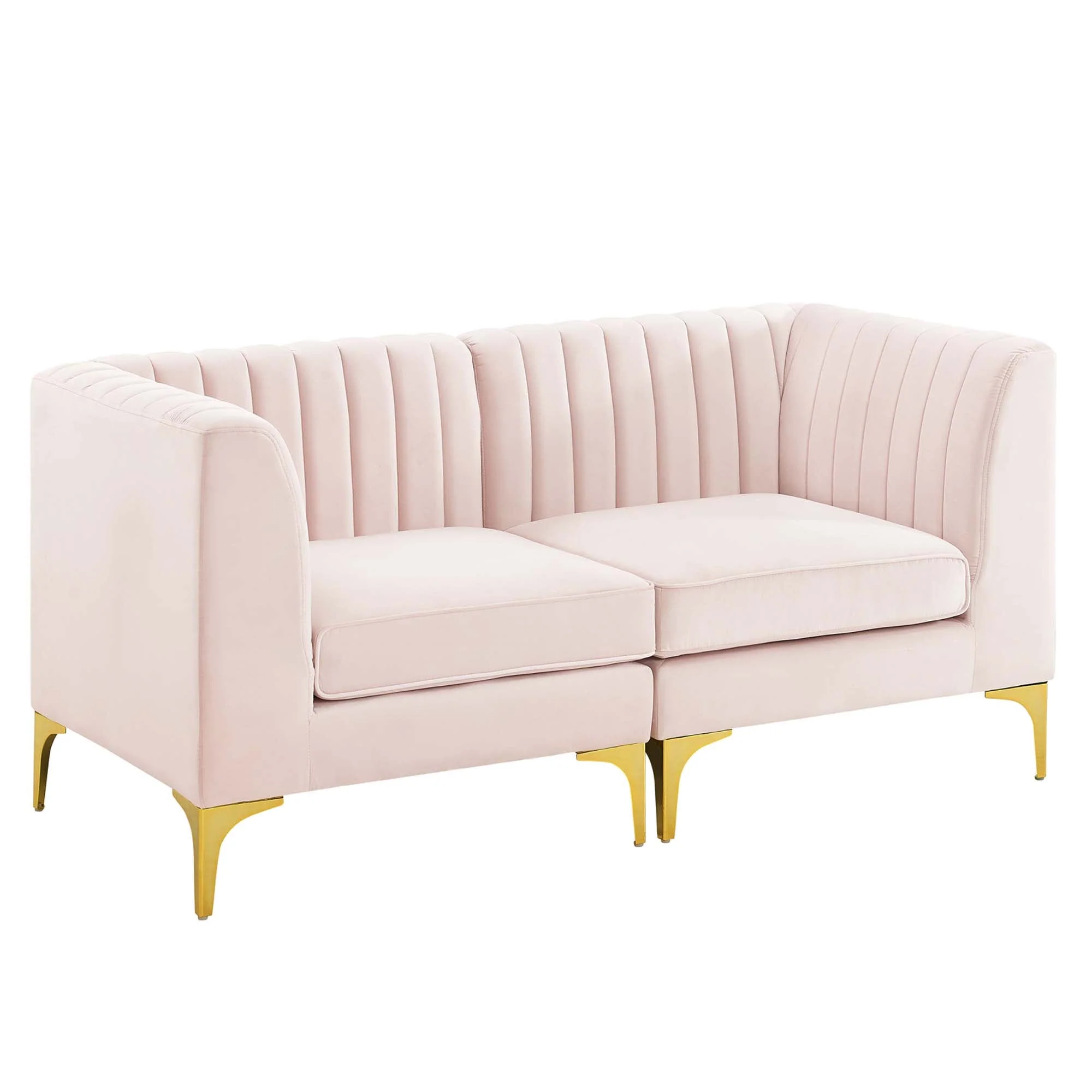 Channel Tufted Performance Velvet Sectional Sofa Loveseat 63 Inch - Image 13