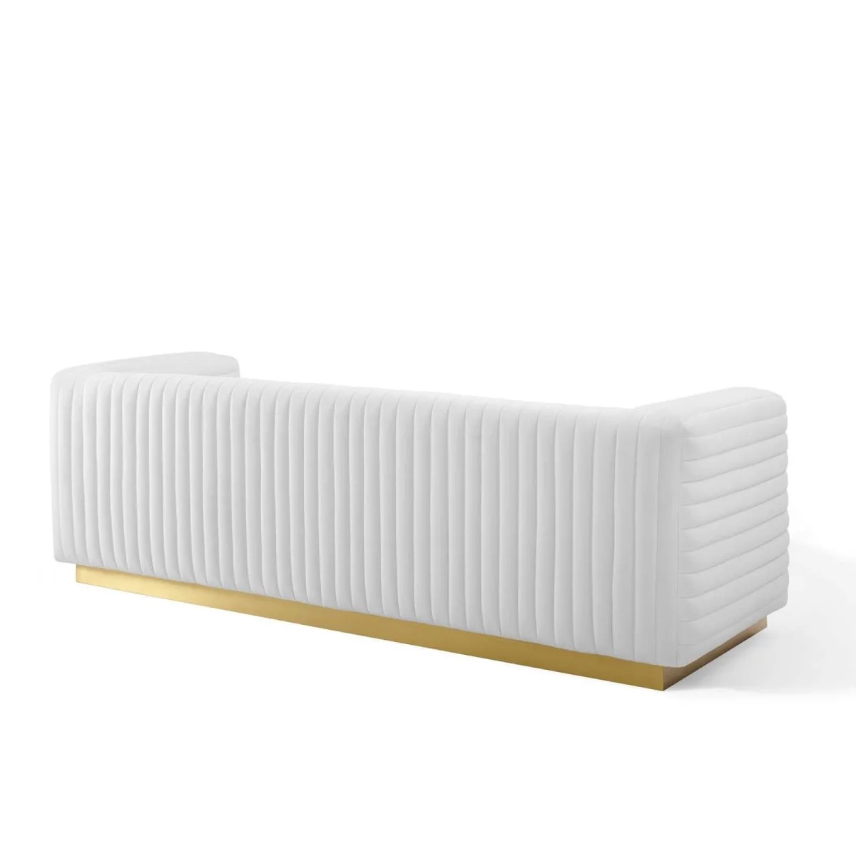Channel Tufted Performance Velvet Sofa with Gold Base in White - Image 4