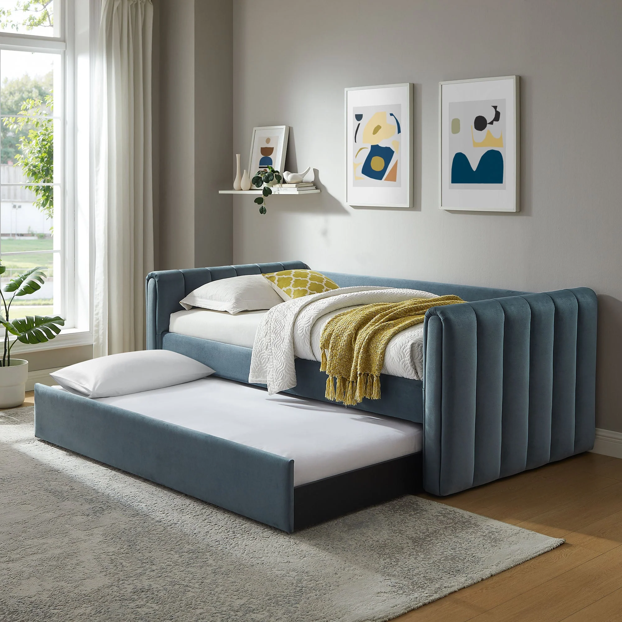 Channel Tufted Performance Velvet Twin Daybed with Trundle - Image 12