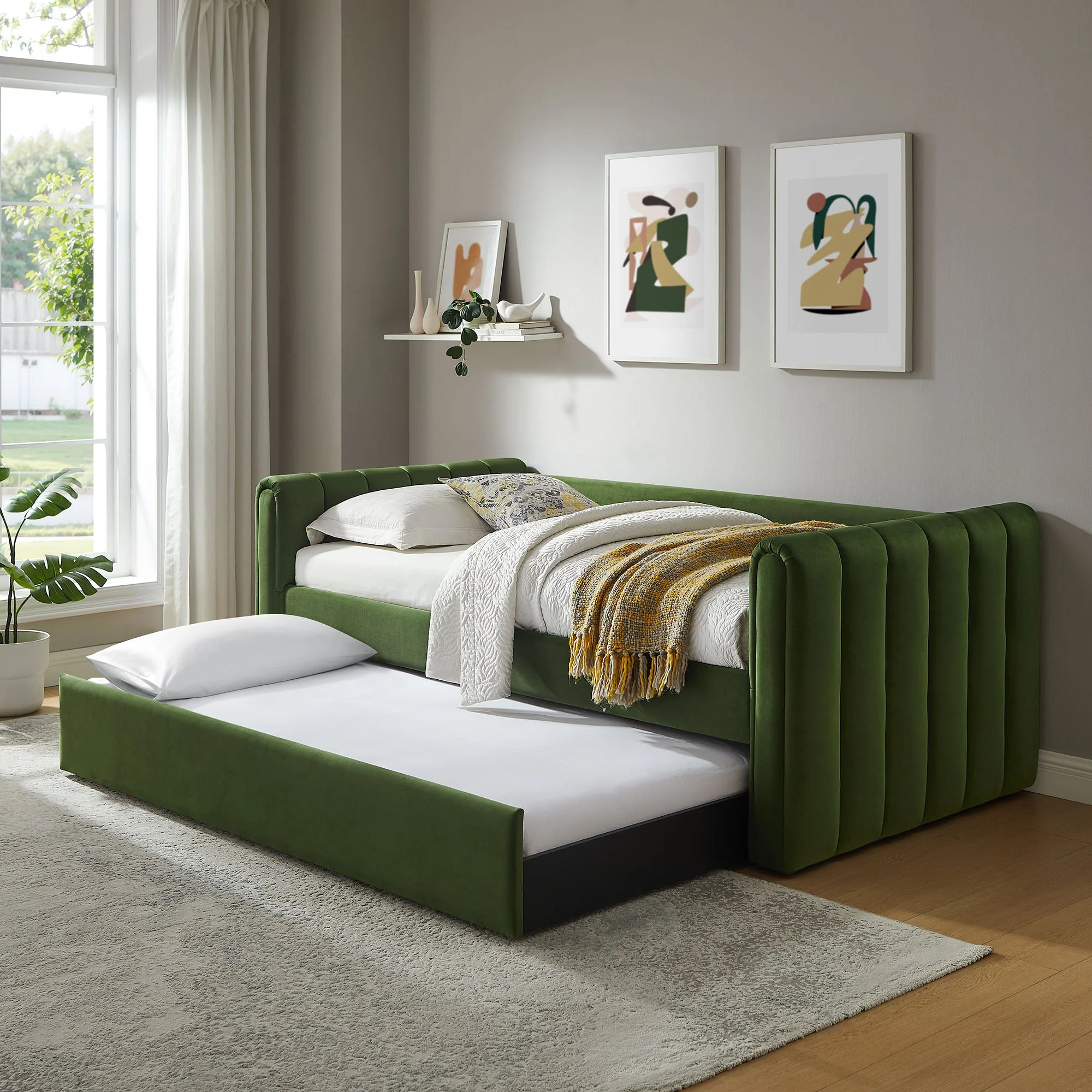 Channel Tufted Performance Velvet Twin Daybed with Trundle - Image 18