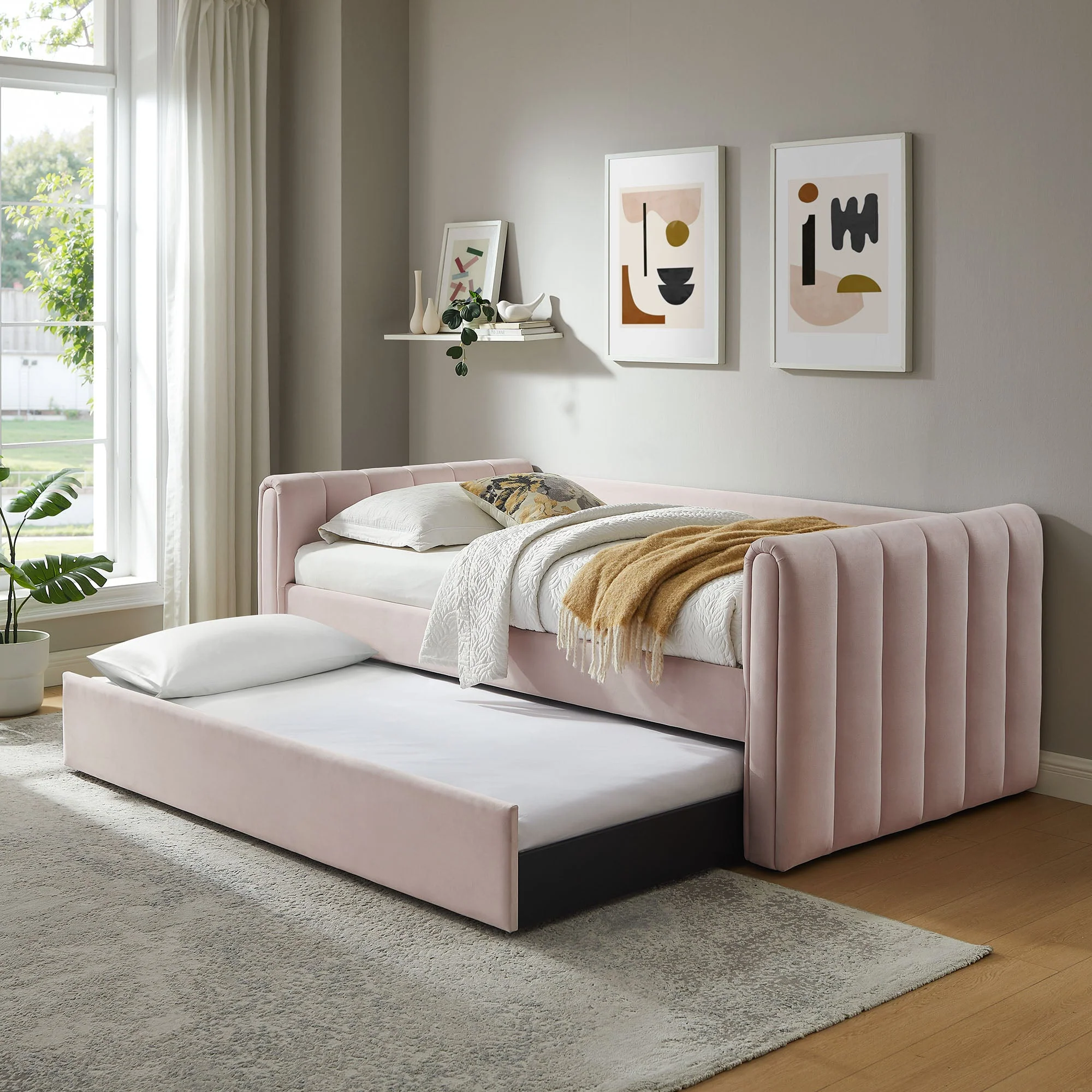 Channel Tufted Performance Velvet Twin Daybed with Trundle - Image 24