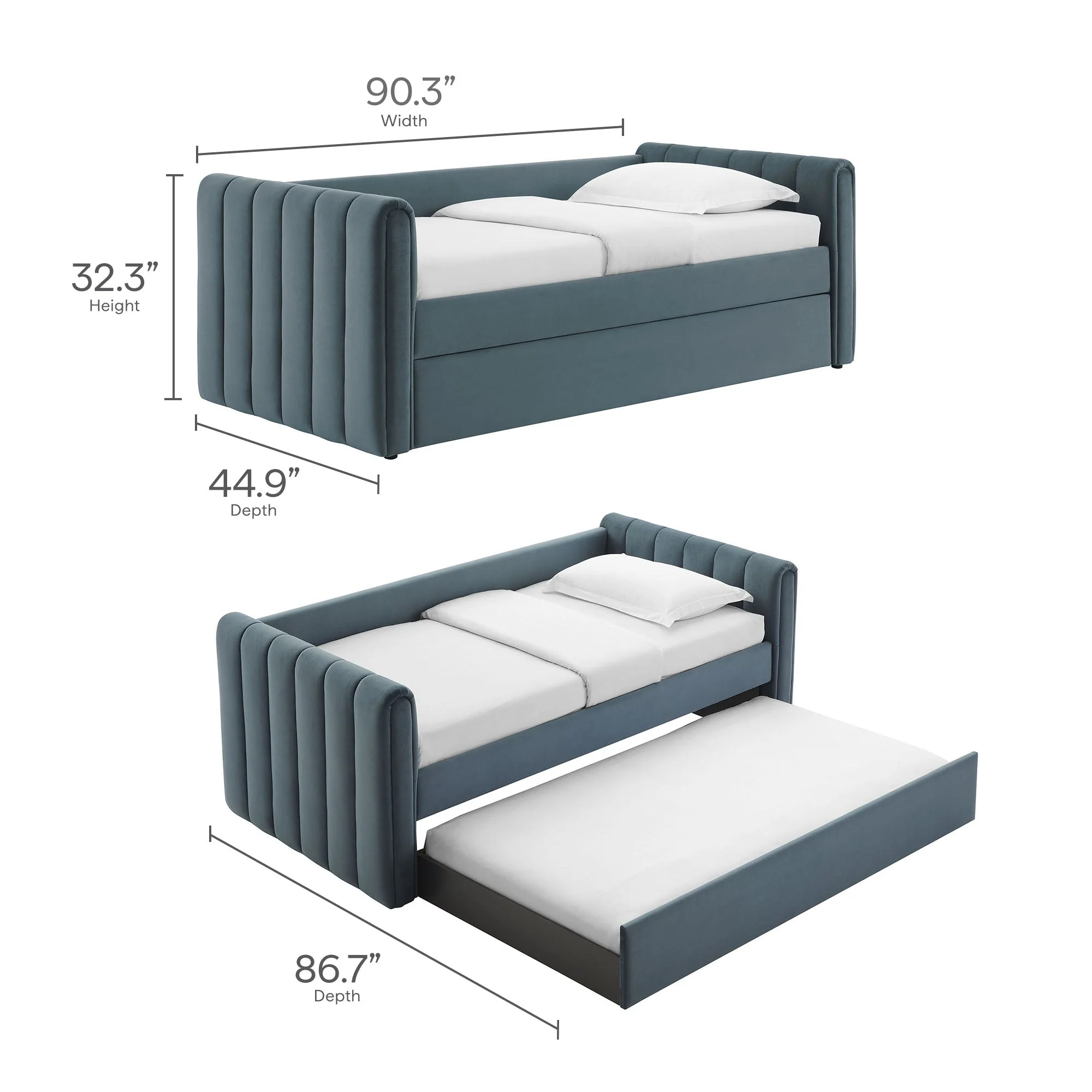 Channel Tufted Performance Velvet Twin Daybed with Trundle - Image 9