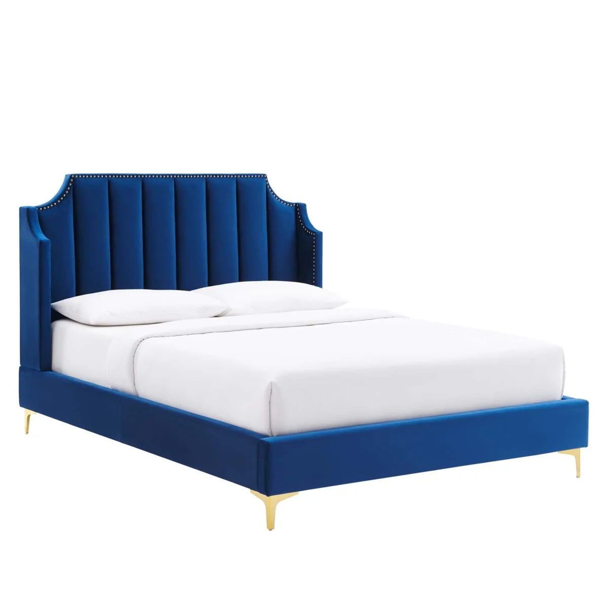 Channel Tufted Performance Velvet Wingback Queen Platform Bed - Image 11
