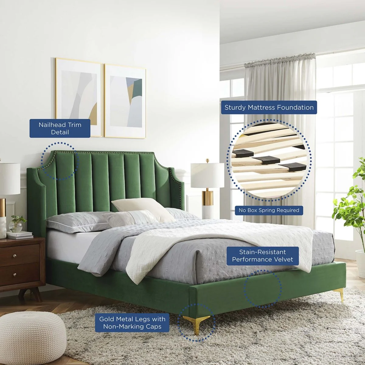 Channel Tufted Performance Velvet Wingback Queen Platform Bed - Image 2