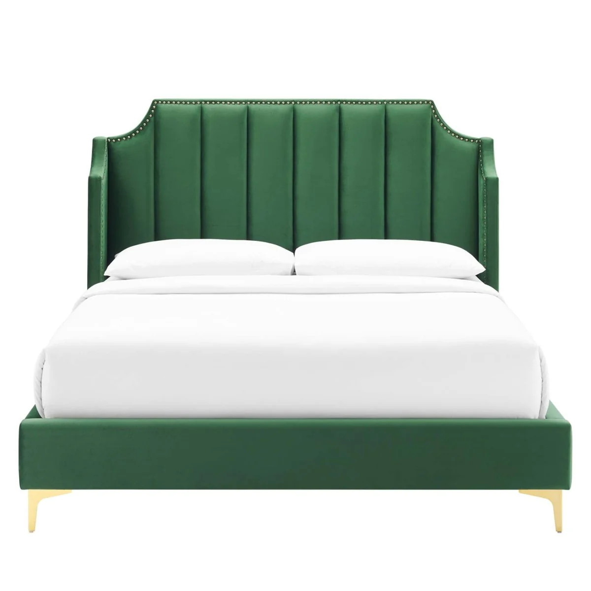 Channel Tufted Performance Velvet Wingback Queen Platform Bed - Image 3