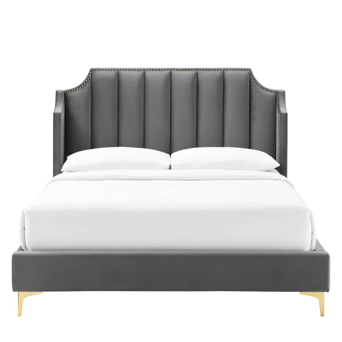 Channel Tufted Performance Velvet Wingback Queen Platform Bed - Image 8