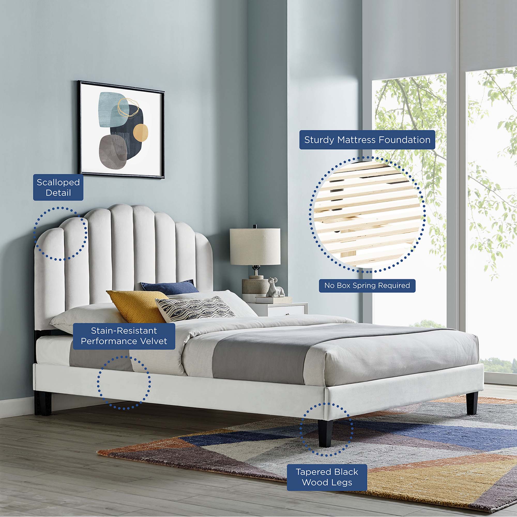 Channel Tufted Scalloped Performance Velvet Platform Bed - Image 24