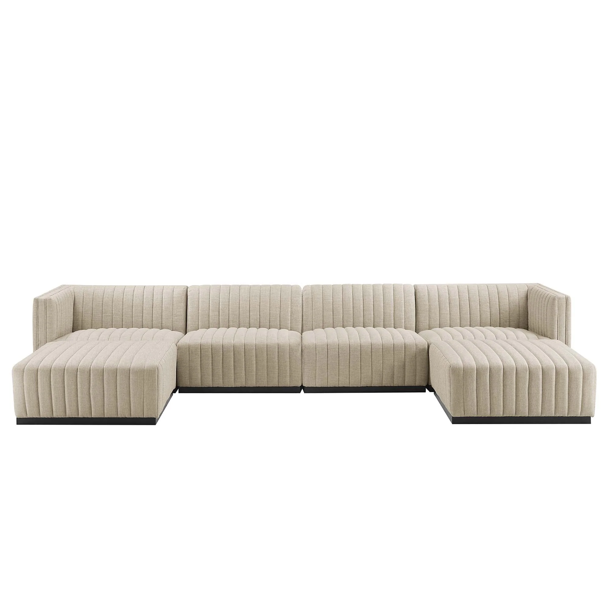 Channel Tufted Upholstered Fabric 6-Piece Sectional Sofa 155 Inch - Image 9