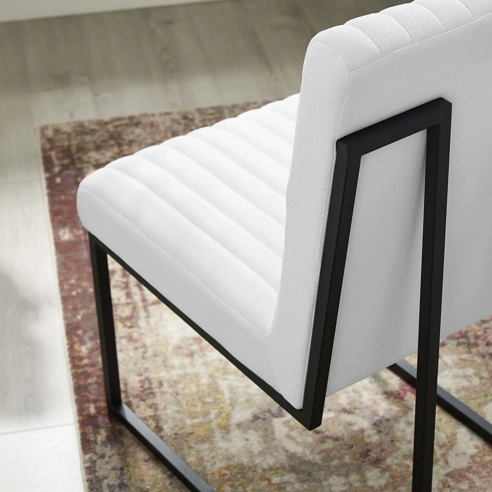 Channel Tufted Upholstered Fabric Dining Chair with Sled Base - Image 7