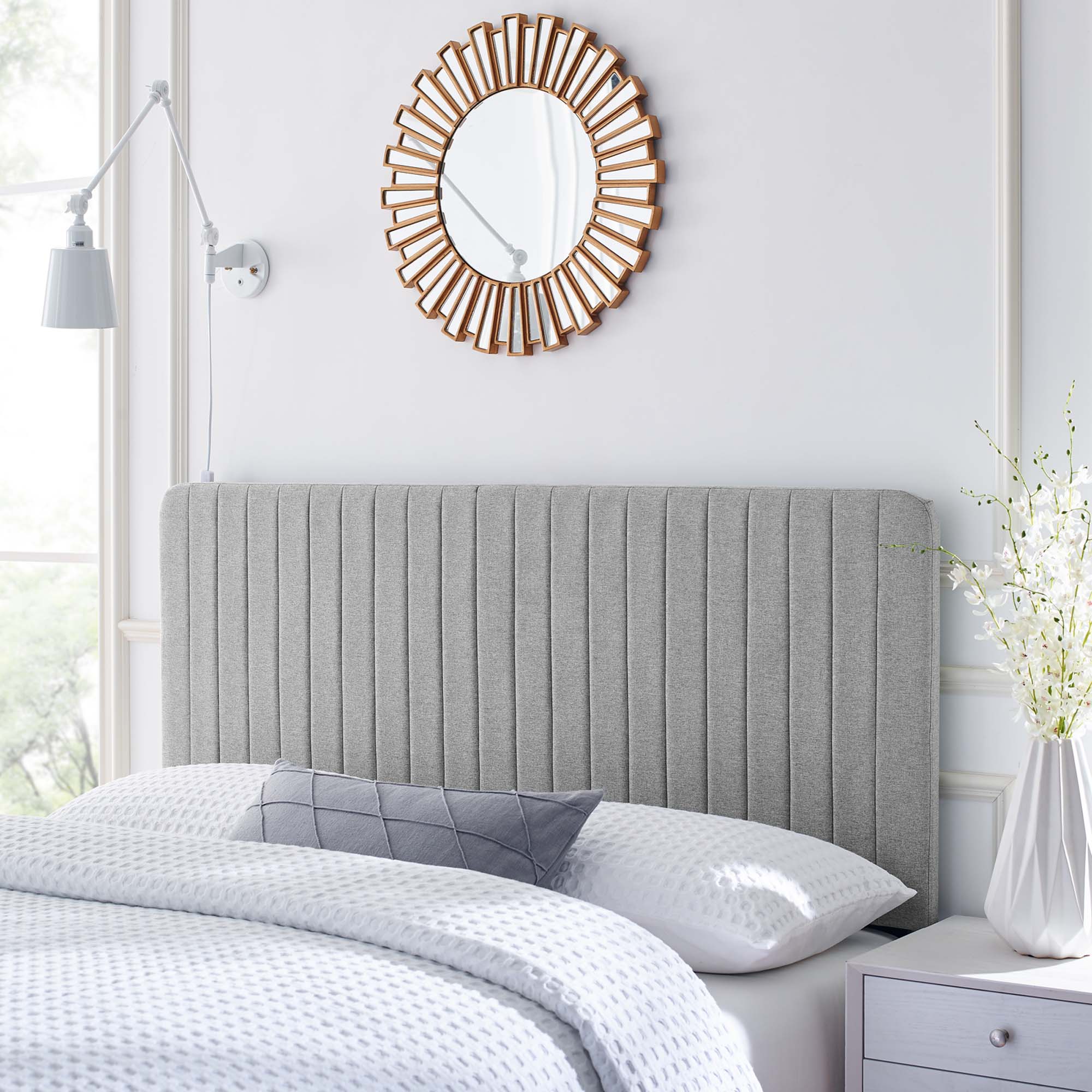 Channel Tufted Upholstered Fabric Headboard - Image 22
