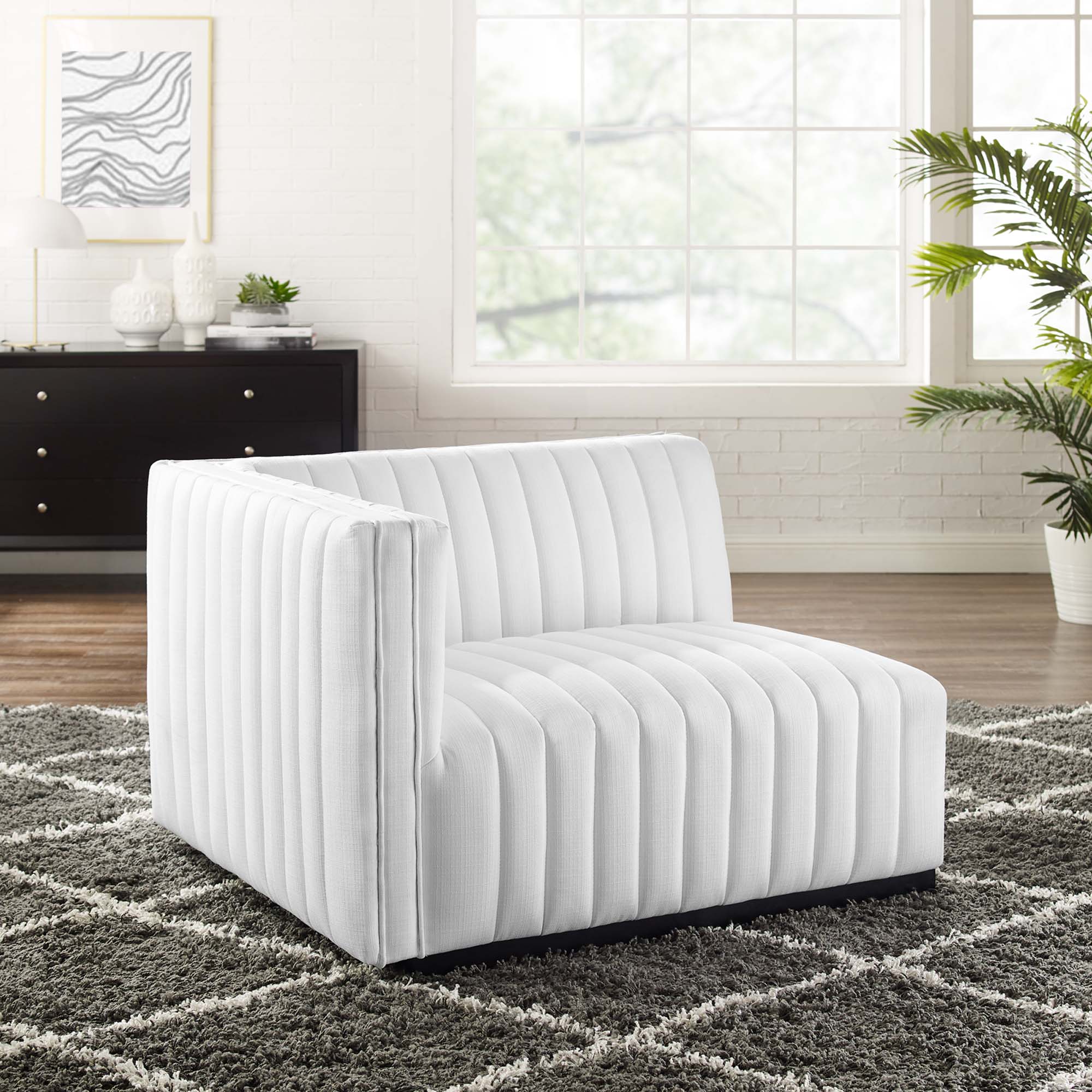 Channel Tufted Upholstered Fabric Left-Arm Sectional Chair 37 Inch - Image 18