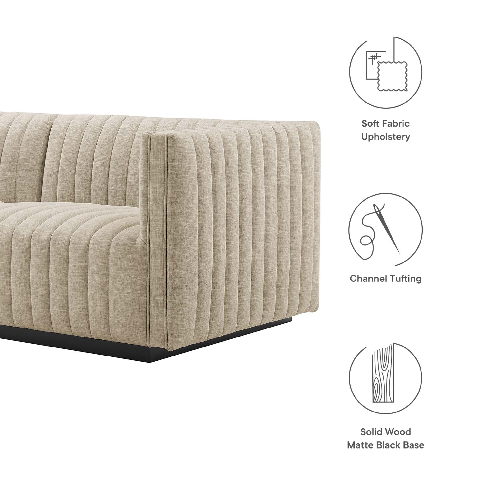 Channel Tufted Upholstered Fabric Sofa - 119 Inch - Image 8