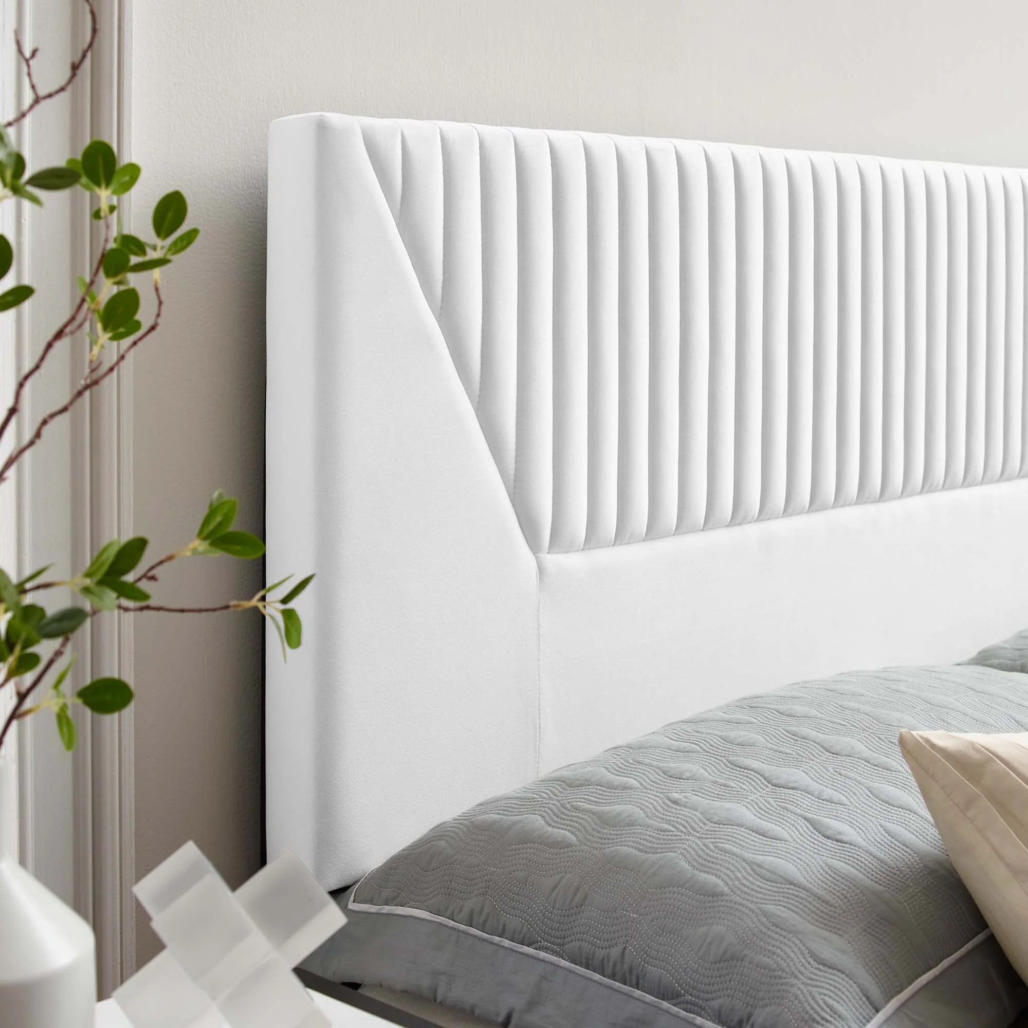 Channel Tufted Upholstered Headboard with Performance Velvet - Image 10