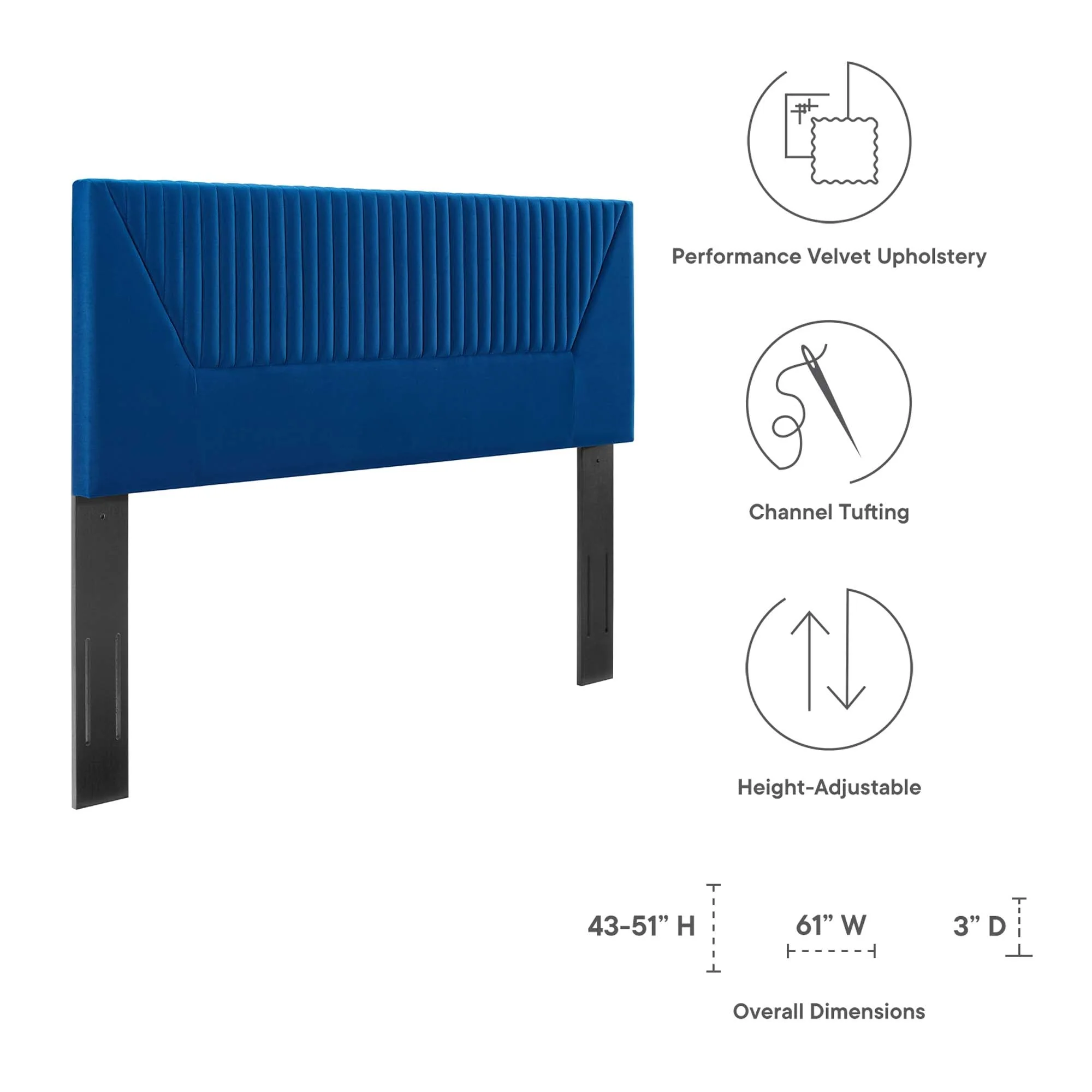 Channel Tufted Upholstered Headboard with Performance Velvet - Image 14