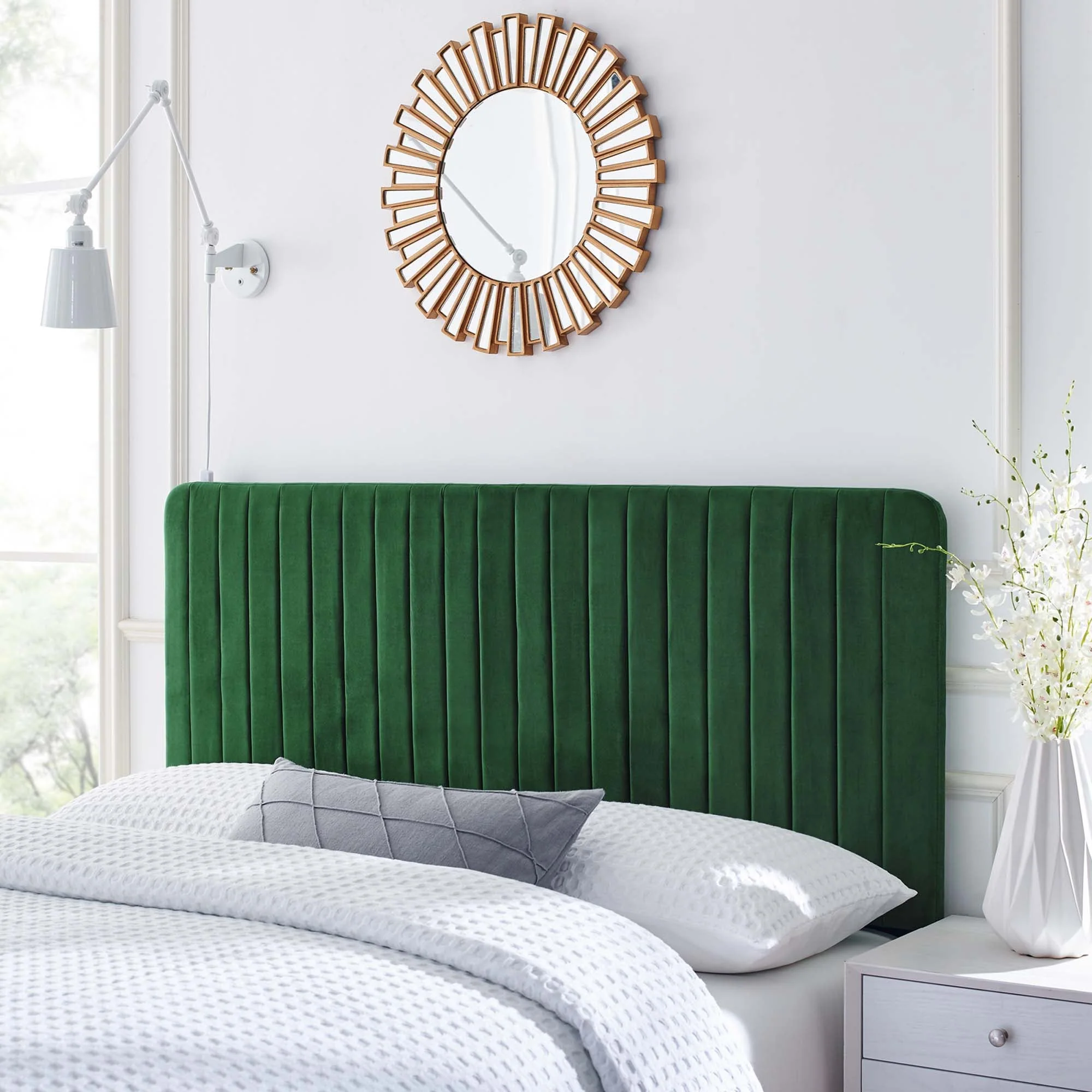 Channel Tufted Upholstered Headboard with Performance Velvet - Image 12