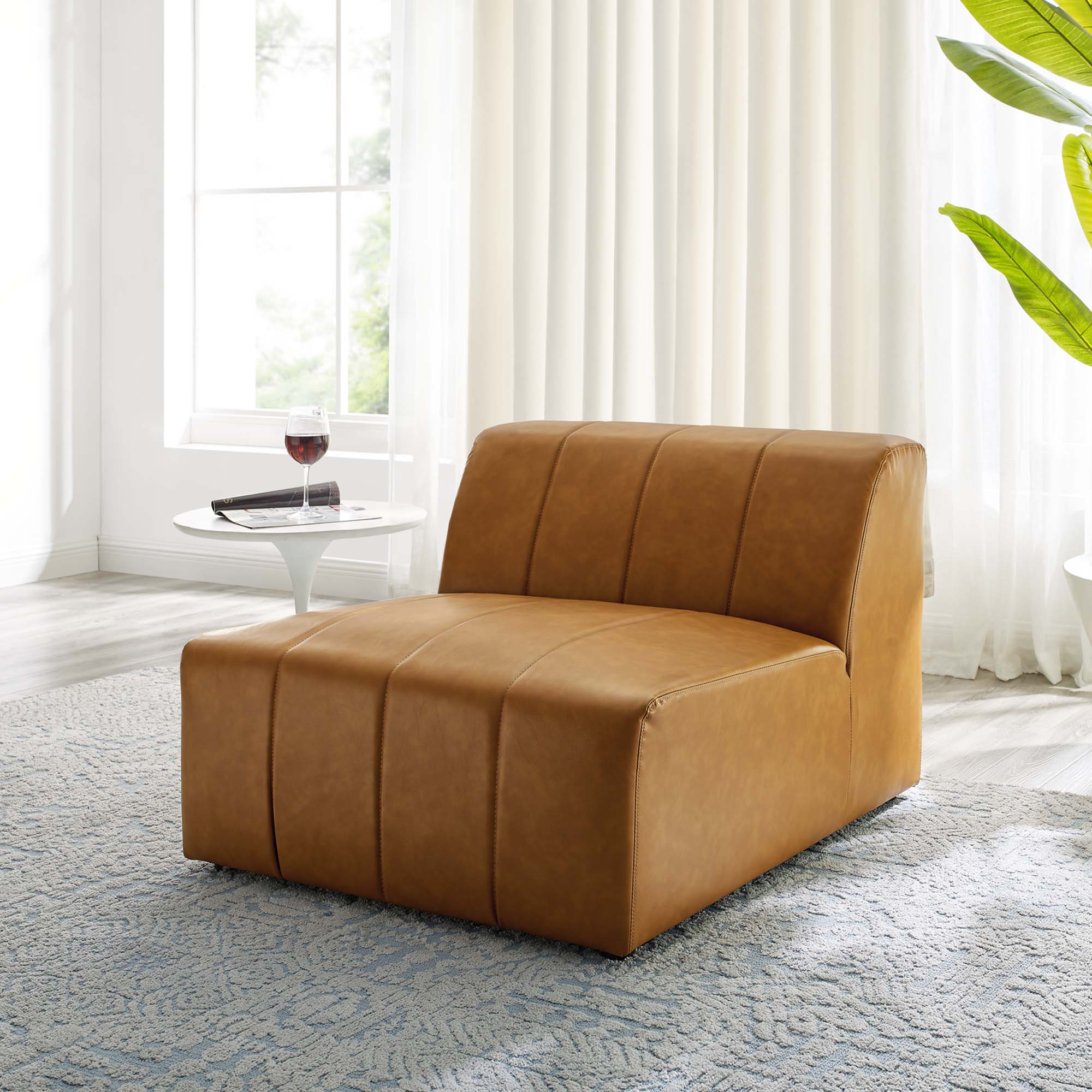 Channel Tufted Vegan Leather Armless Sectional Chair – 36 Inch - Image 6