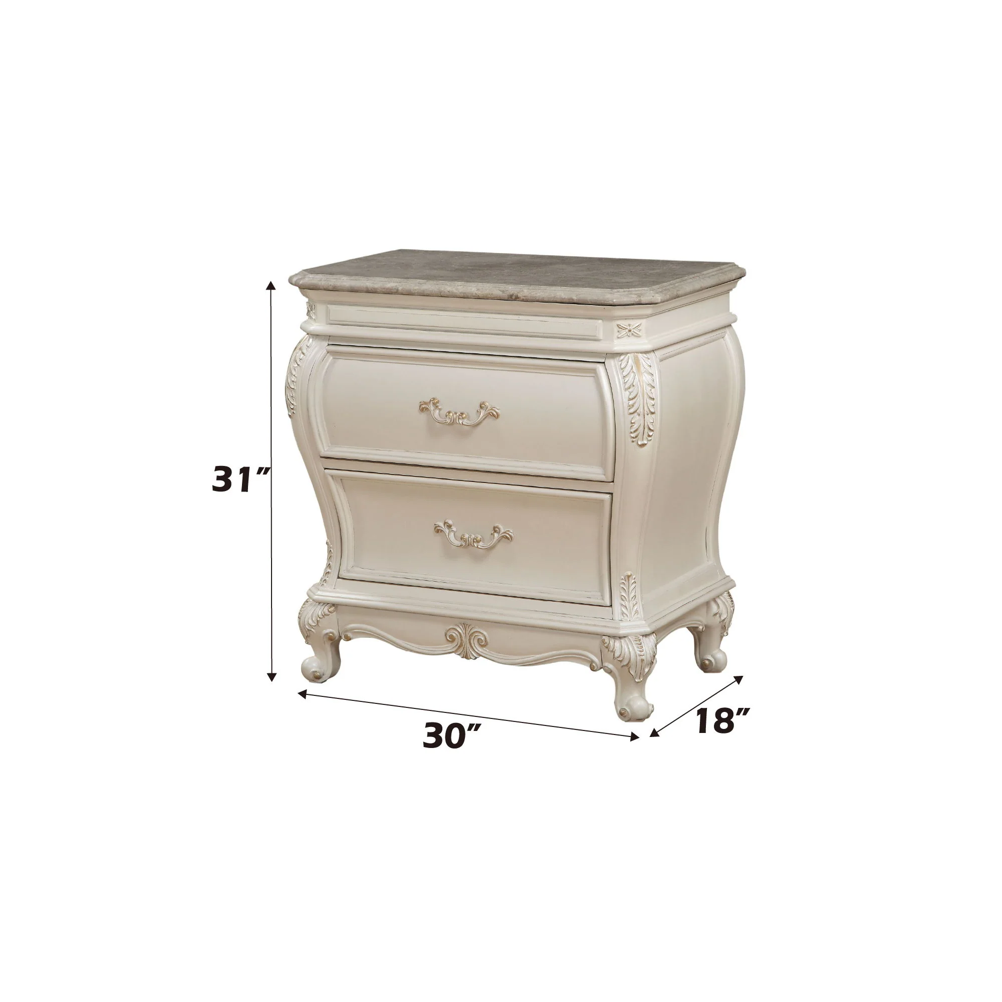 Chantelle - Nightstand With Granite Top - White - Image 3