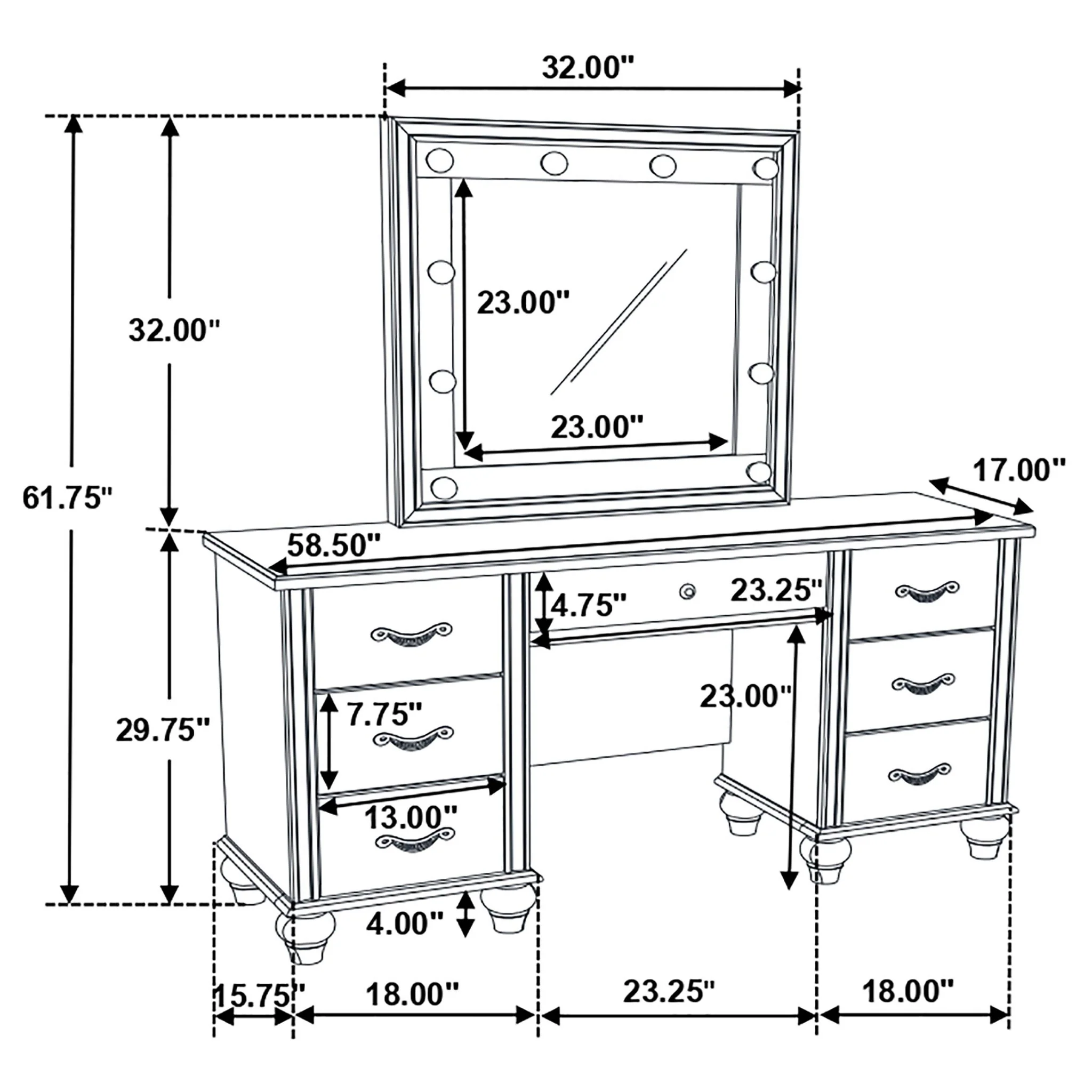 Charlotte - 7 Drawer Vanity Desk With LED Mirror - White - Image 5