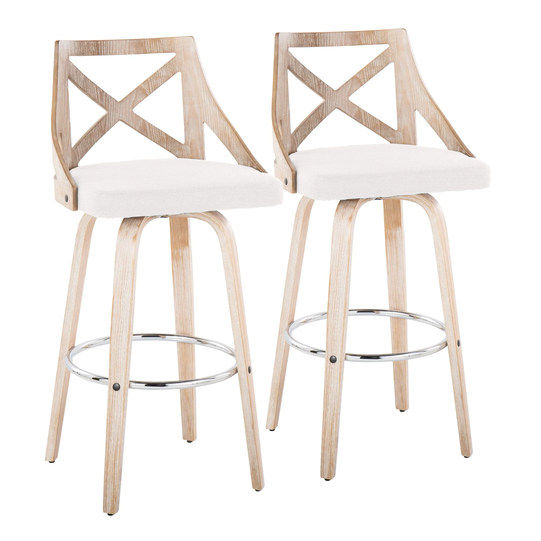 Charlotte - Farmhouse Fixed Height Bar Stool With Swivel And Round Footrest (Set of 2) - Image 3